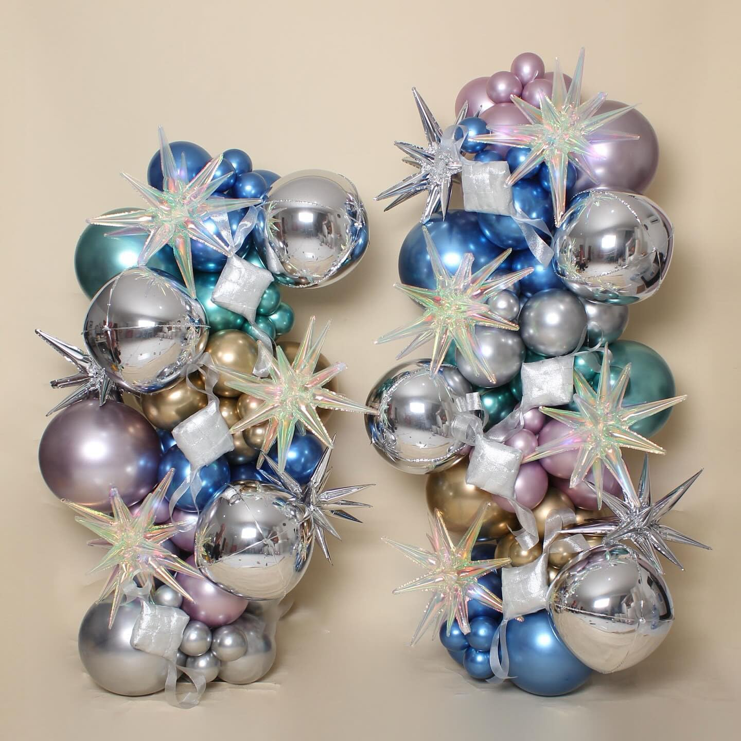 Iridescent Star Balloons,9Pcs 22Inch Iridescent Clear Explosion Spike Cone Helium Polyester Film Star Foil Balloons for Birthday Anniversary Baby Shower Wedding Disco Party Decorations