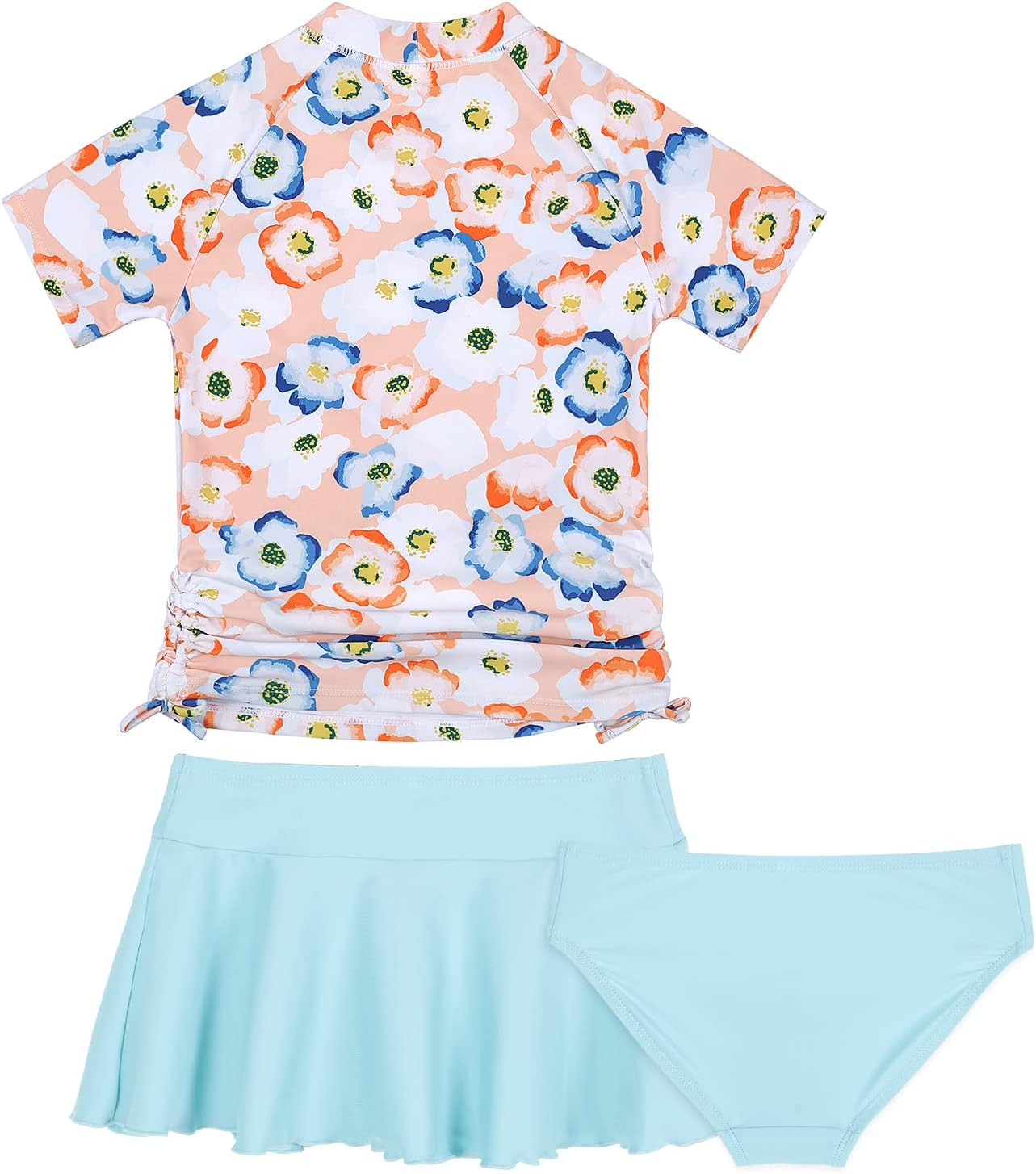 Cadocado Girls Swimsuit Rash Guard Girls' Swimwear Short Sleeve Bathing Suit 3 Pieces Kids Floral Swim Set with Skirt - Image 4
