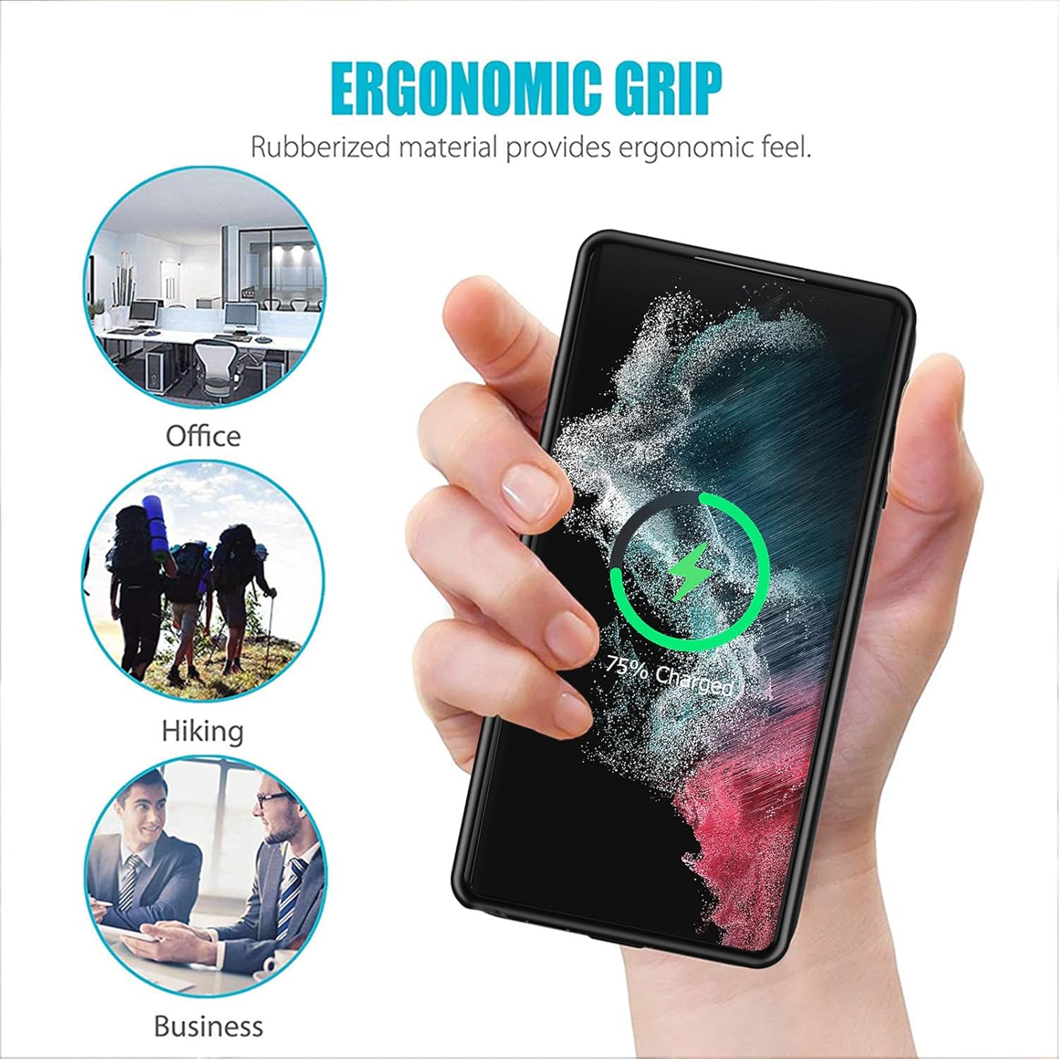 Battery Case for Galaxy S22 Ultra/S23 Ultra, [12000mAh] Slim Portable Protective Fast Charging Case Backup Power Bank Battery Case Compatible with Galaxy S22 Ultra/S23 Ultra-6.8 inch-Black