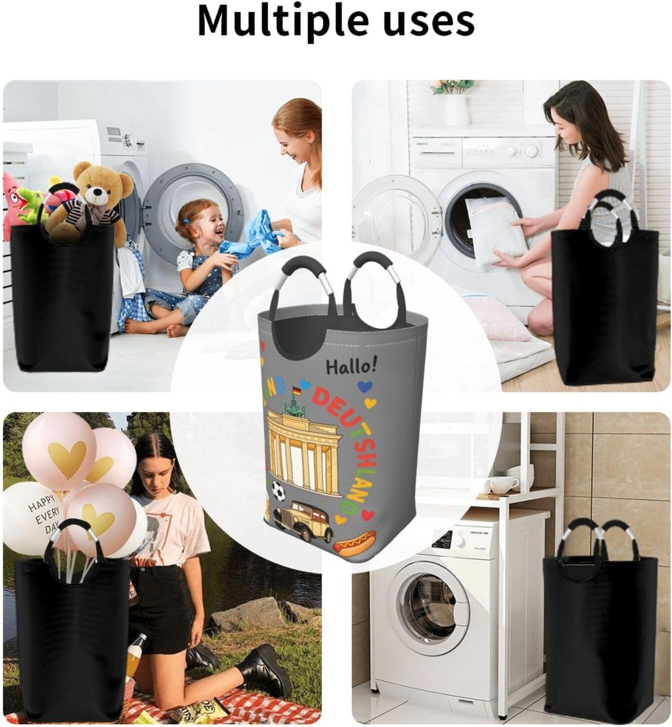 Foldable Square Laundry Storage Bag 50l - Waterproof Oxford Cloth, Pe Base, Aluminum Handles, All-Over Print German Life