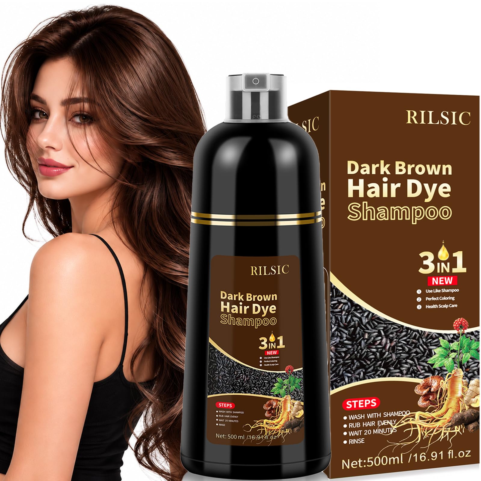 Champú Color Castaño Oscuro 500ml Tinte para Cabello Negro
