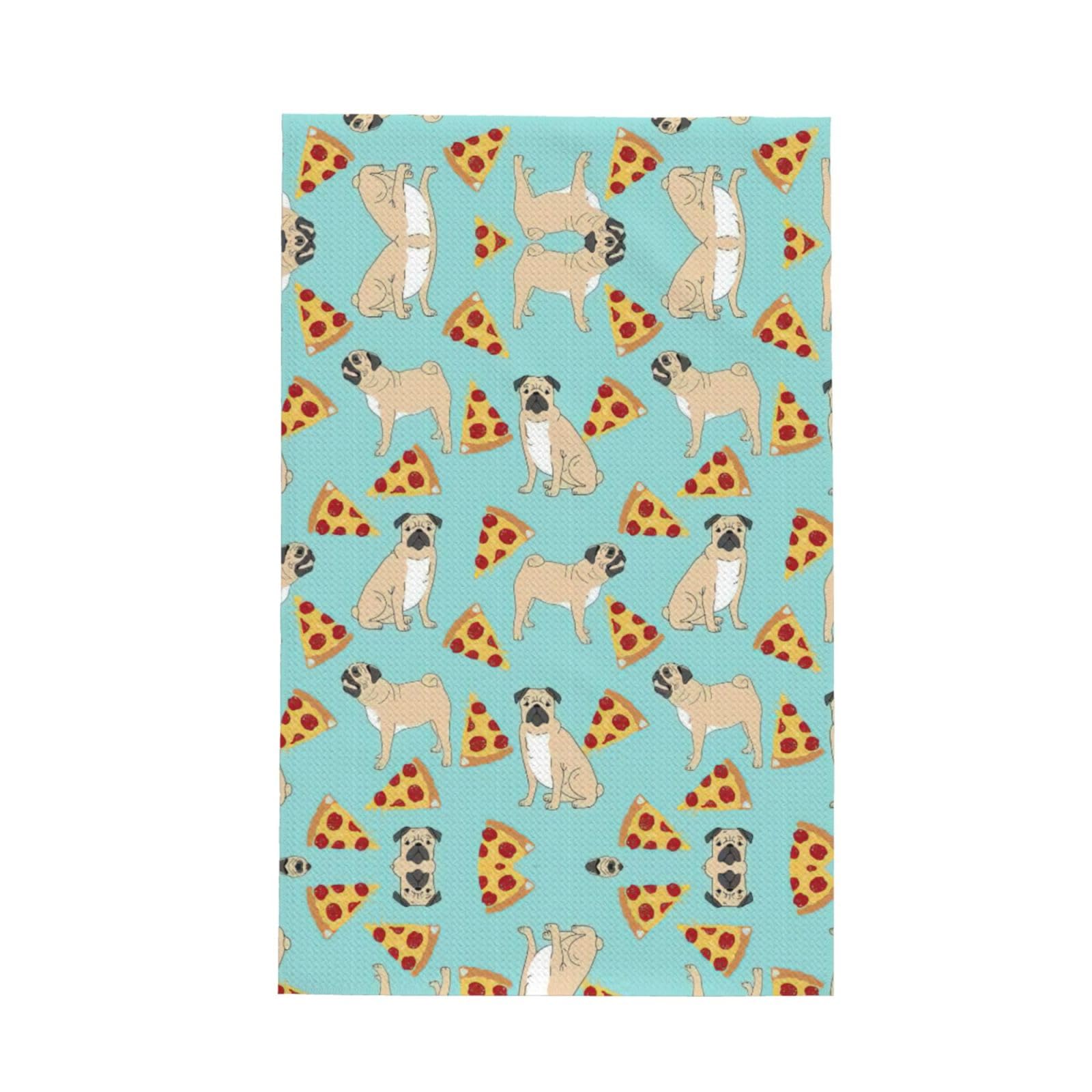 XXahnbm Pug Pizza Party Print Waffle Kitchen Towel,Absorbent Hand Towel