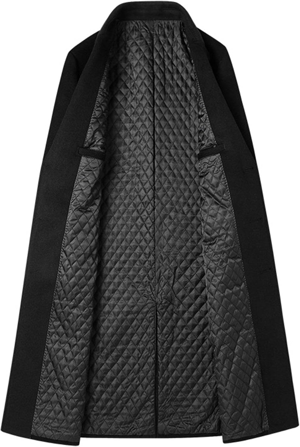 Mens Notch Lapel Long Trench Coat Casual Single Breasted Wool Blend Pea Coat Warm Winter Overcoat with Pockets