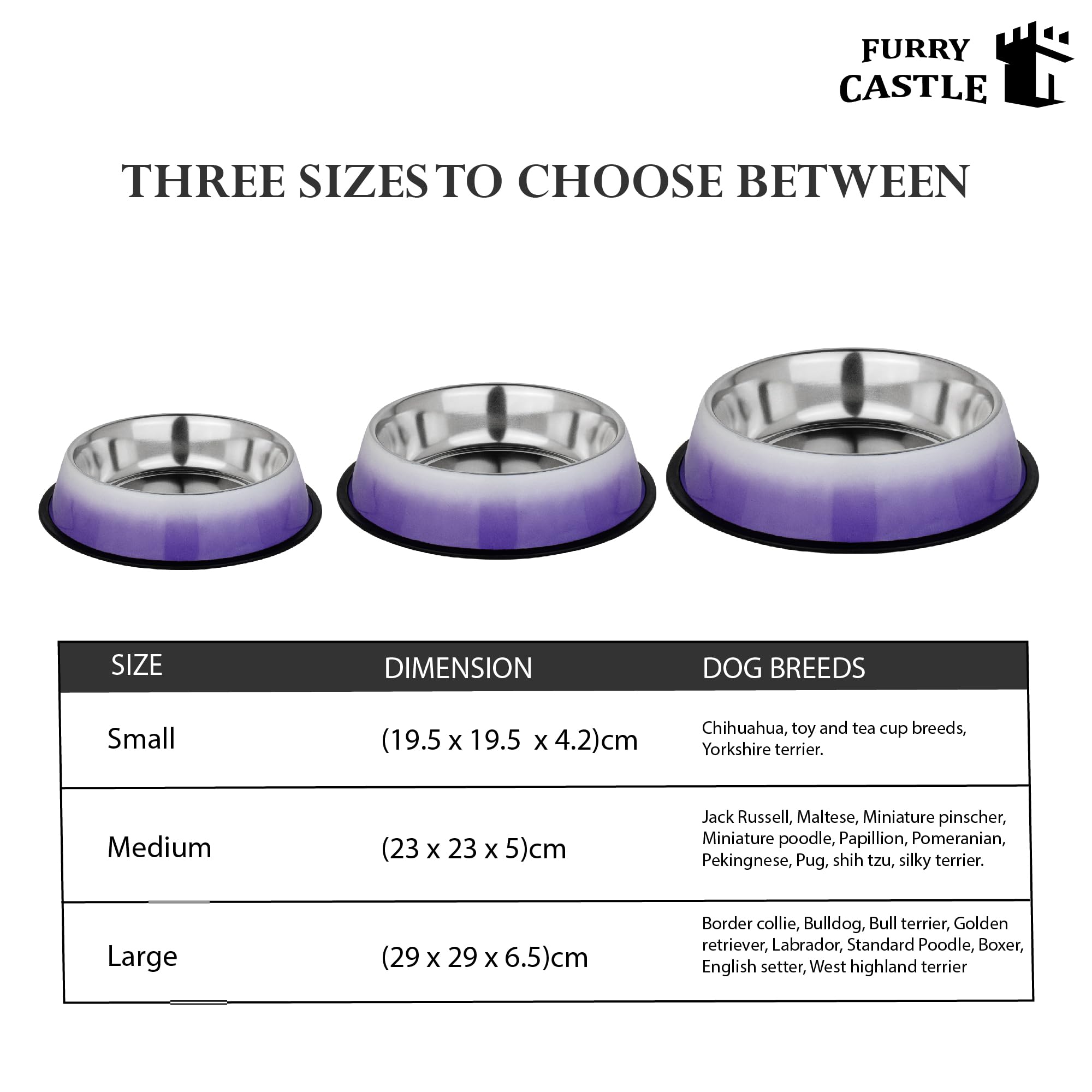 Furry Castle Printed Anti-Skid Stainless Steel Water and Food Feeding Bowl for Small Dogs, Puppies, Cats | Easy to Clean Pet Feeder for Small Dogs, (450ml, Small, Purple) 4