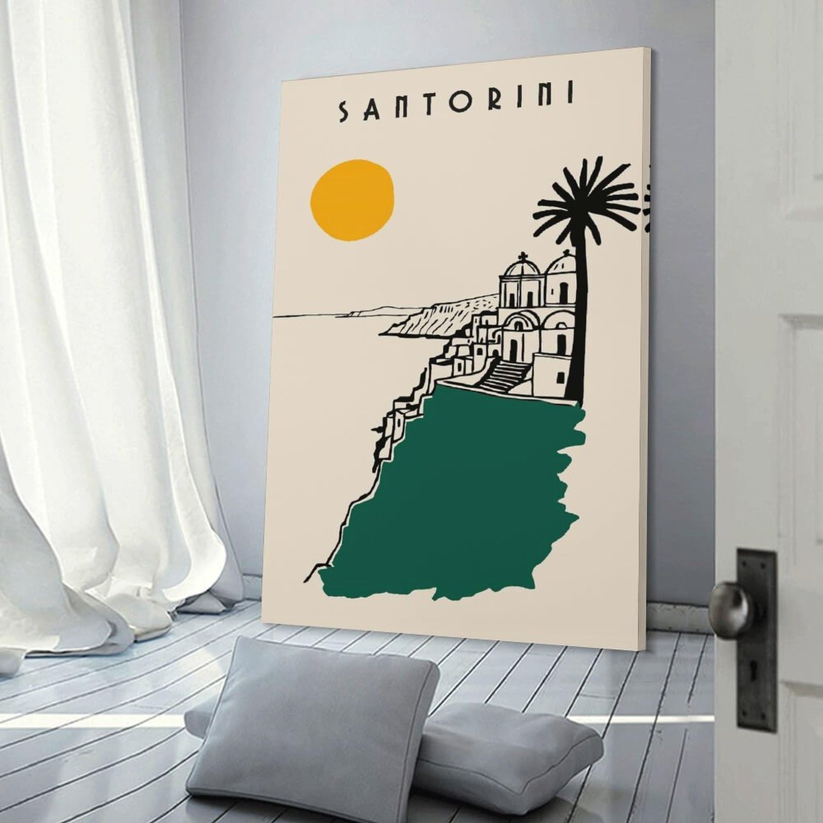 Junmoney Wall Picture Print Santorini Travel, 20x30inch(50x75cm), for Lounge, Bedroom Or Personal Spaces, Canvas Artwork with Gifting Potential