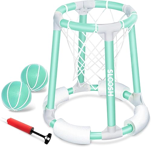 Sloosh Juguetes de aro de baloncesto para piscina, juego flotante de baloncesto para piscina, flotadores de natación con bomba de bolas, juguete de