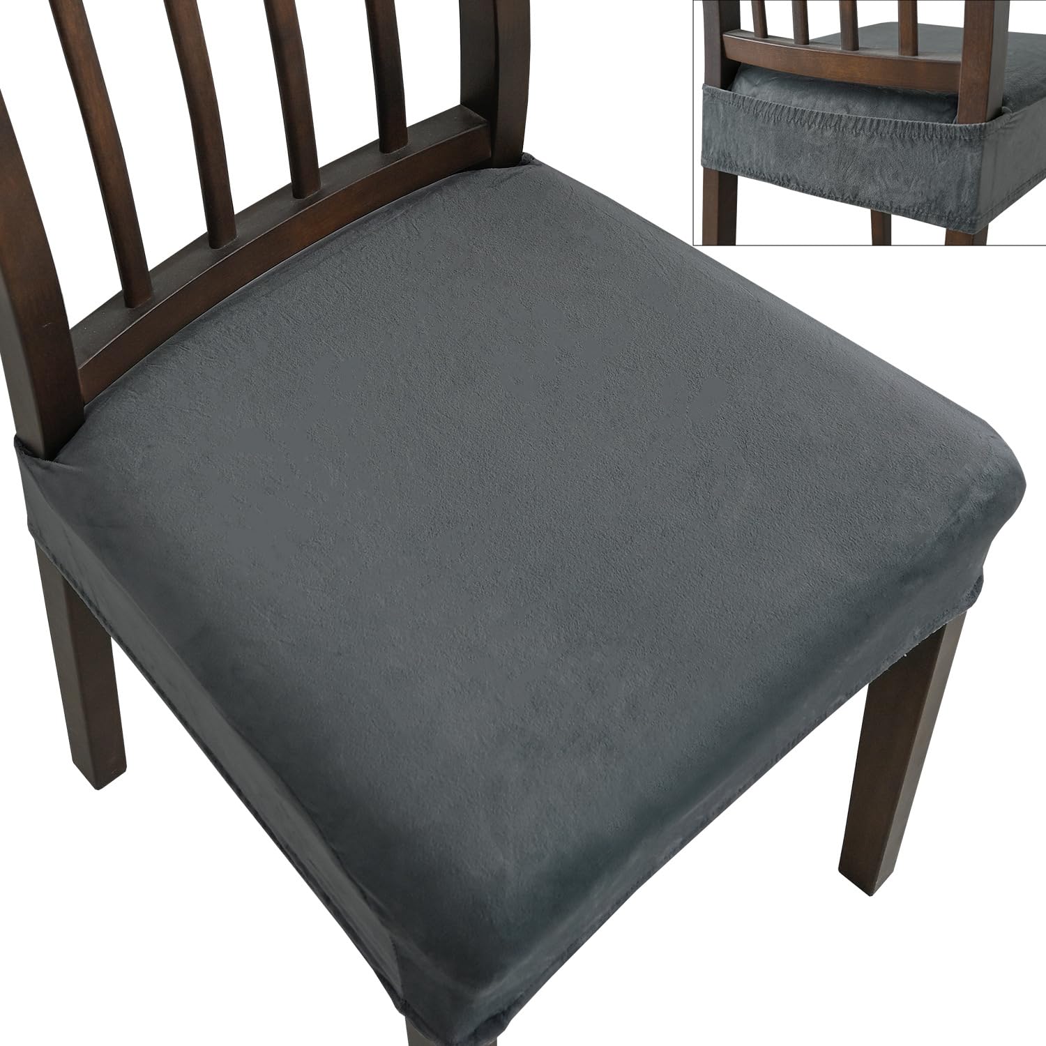 Stuhlhussen 8er Set Dunkelgraues Samtmaterial Stuhlbezug Sitzfläche Spandex Stretch-Sitzbezug Stuhl,Abnehmbar und Waschbar,Küche Stuhlbezüge Esszimmer Stuhl Überzug Stuhl Bezug Hochzeit