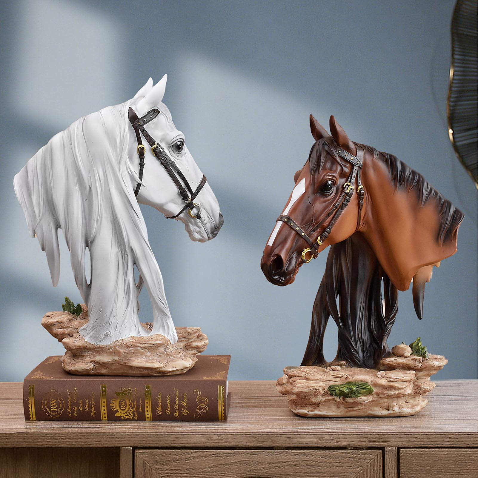 Escultura Decorativa de Cabeza de Caballo - Estatua de Animal de Resina para Decoración del Hogar, Coleccionable para Dormitorio, Sala de Estar, Escritorio, Estantería, Oficina,Marrón