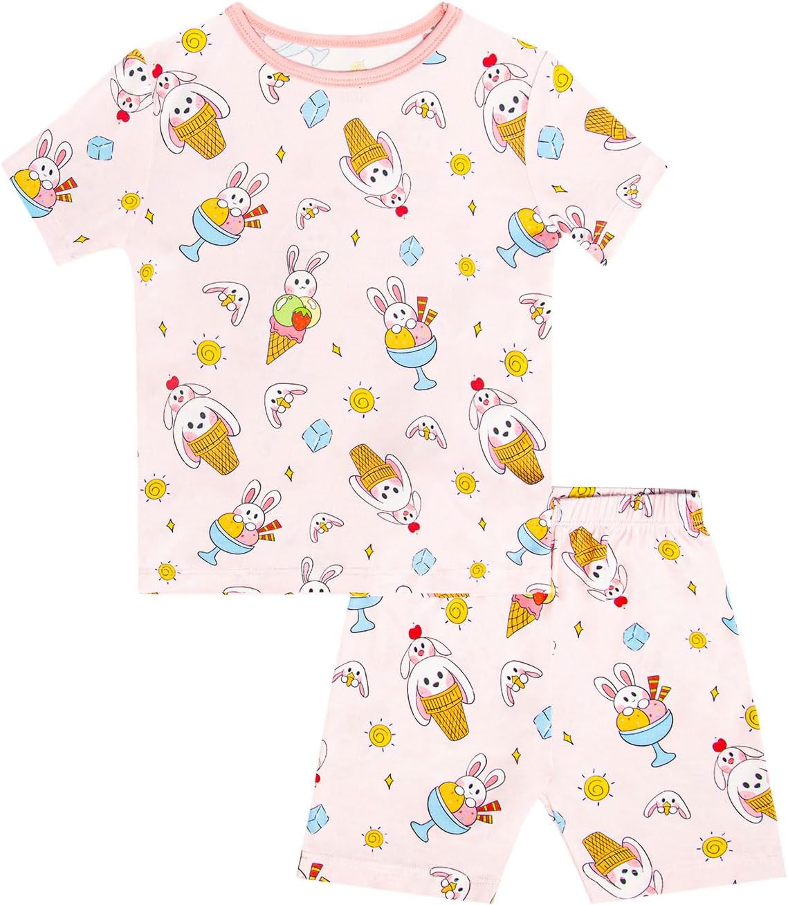 GUISBY Baby Kids Pajamas Set, 2-Piece Short Sleeve Sleepwear, Soft Breathable Printed Pajamas 18 Months–7 Years