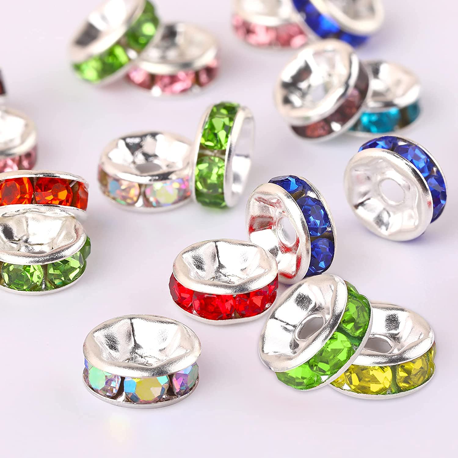 KASTWAVE Crystal Rhinestone Spacer Beads, Random Mixed Color Rondelle Loose Beads, for Jewelry Making,Loose Beads for Necklace,Bracelets,DIY Making (6mm 300 pcs)