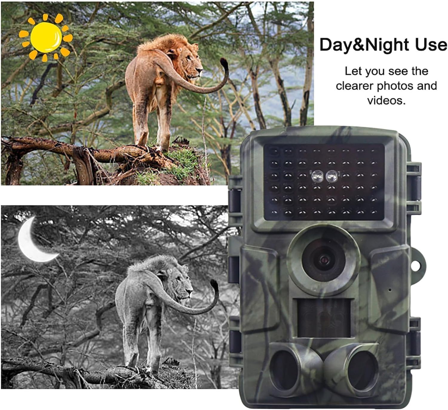 4K 60MP Trail Camera with Night Vision and 0.1s Trigger Time for Wildlife Monitoring - Game Camera with 120°Wide Lens and IP66 Waterproof Design, 40pcs No Glow Infrared LED, 2.4''LCD Screen