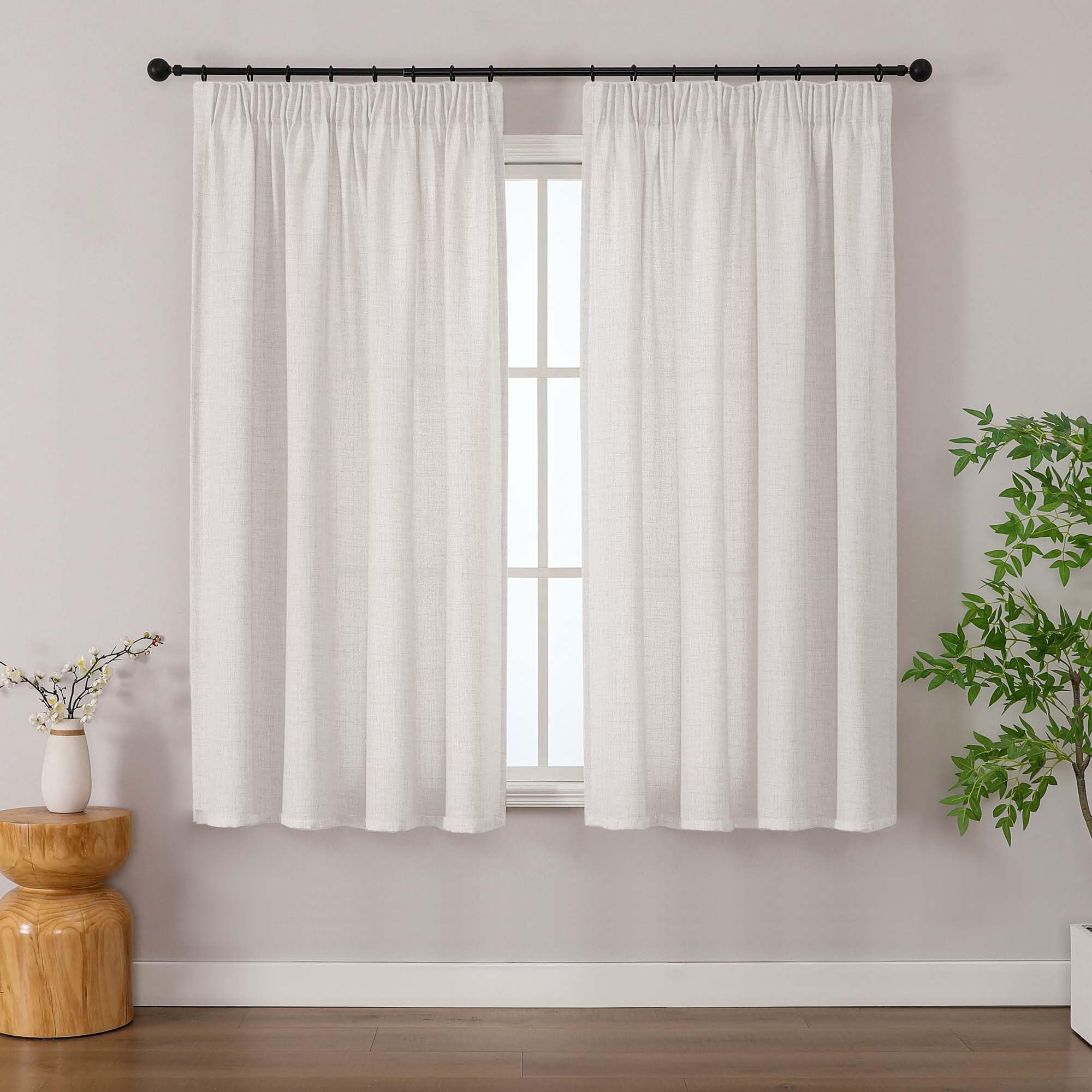 Simplebrand Natural Curtains 137 cm Long 2 Panels, Faux Linen Textured Semi Light Filtering Soft Airy Pencil Peal Window Treatment Drapes for Living Room Bedroom, Each 140Wx137L CM