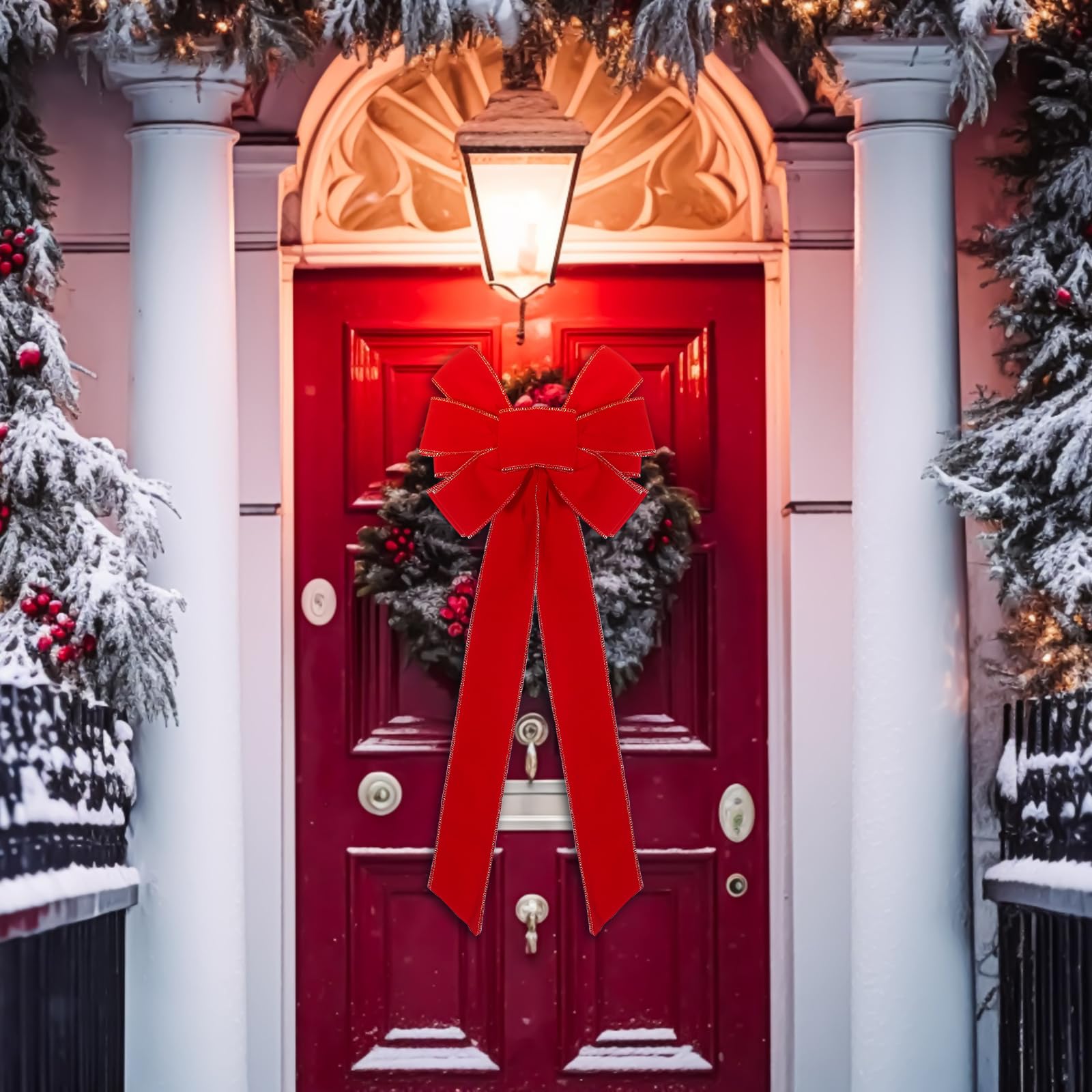Nœud Géant Velours Rouge Pour Sapin De Noël - 60x260 Cm - Décoration Mur, Couronne, Topper - Extra Large