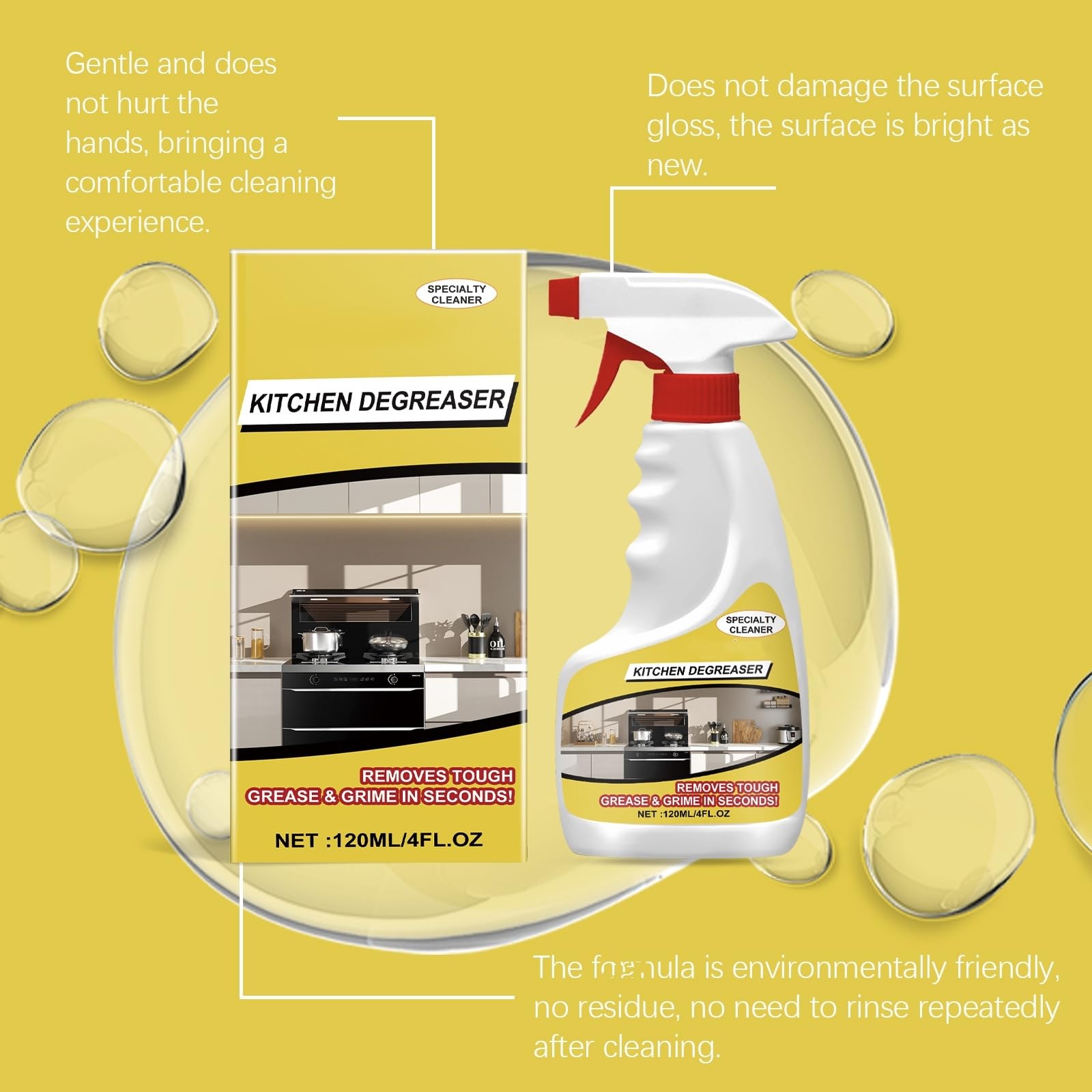 Limpiador multiusos de aceite pesado para cocina, limpiador de espuma multiusos para fogones, efecto rápido, pulverizador de degradador de parrilla resistente, 5 unidades
