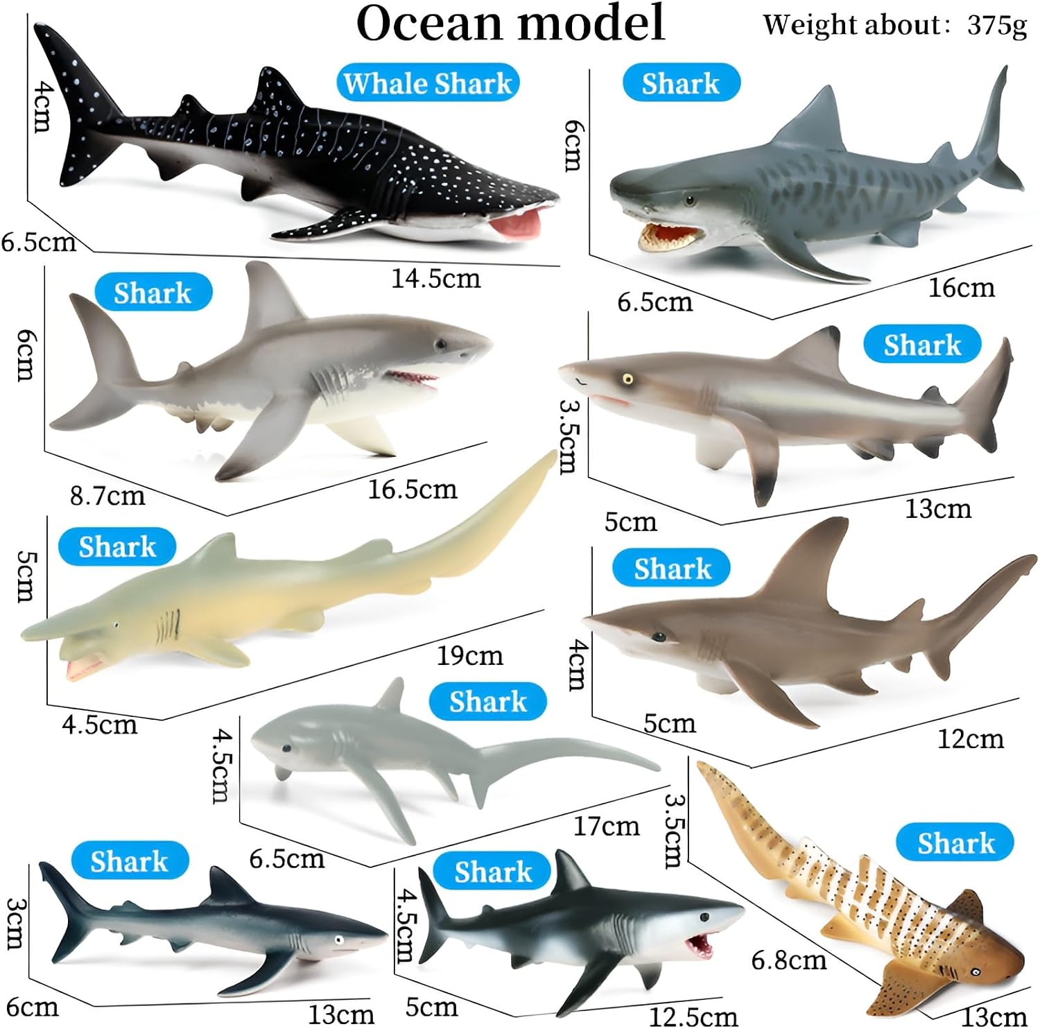 10pcs Realistic Solid Shark Figures Set for Kids – Ocean Sea Animal Model, Tiger Shark Toys for Birthday Party Gift, Aquarium Decor, Science Teaching & Early Education