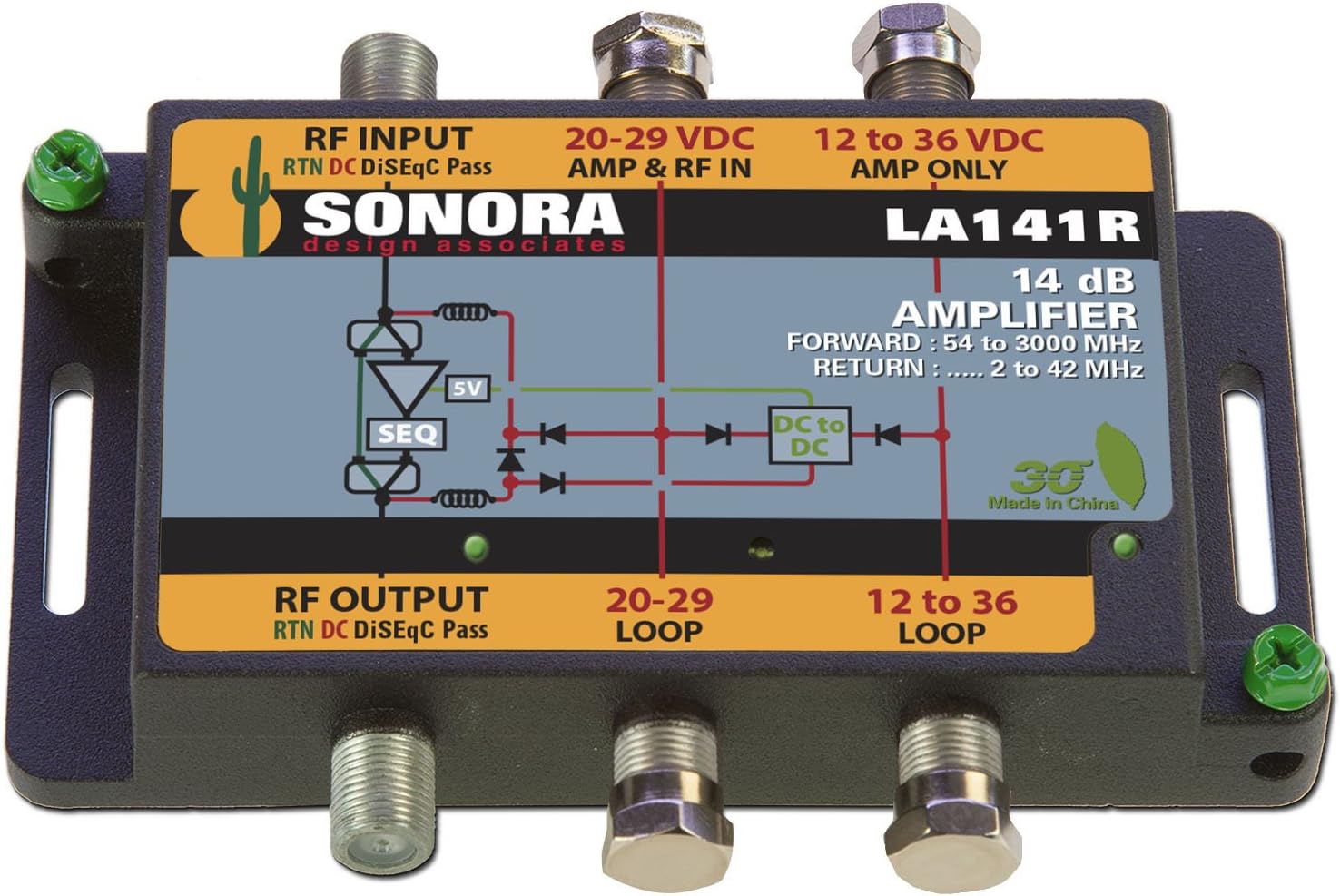 Sonora 54 To 2400 Mhz Line Amp. 14 Db Gain 2 To 40 Mhz Return W/ 12v Trans [la141rt]