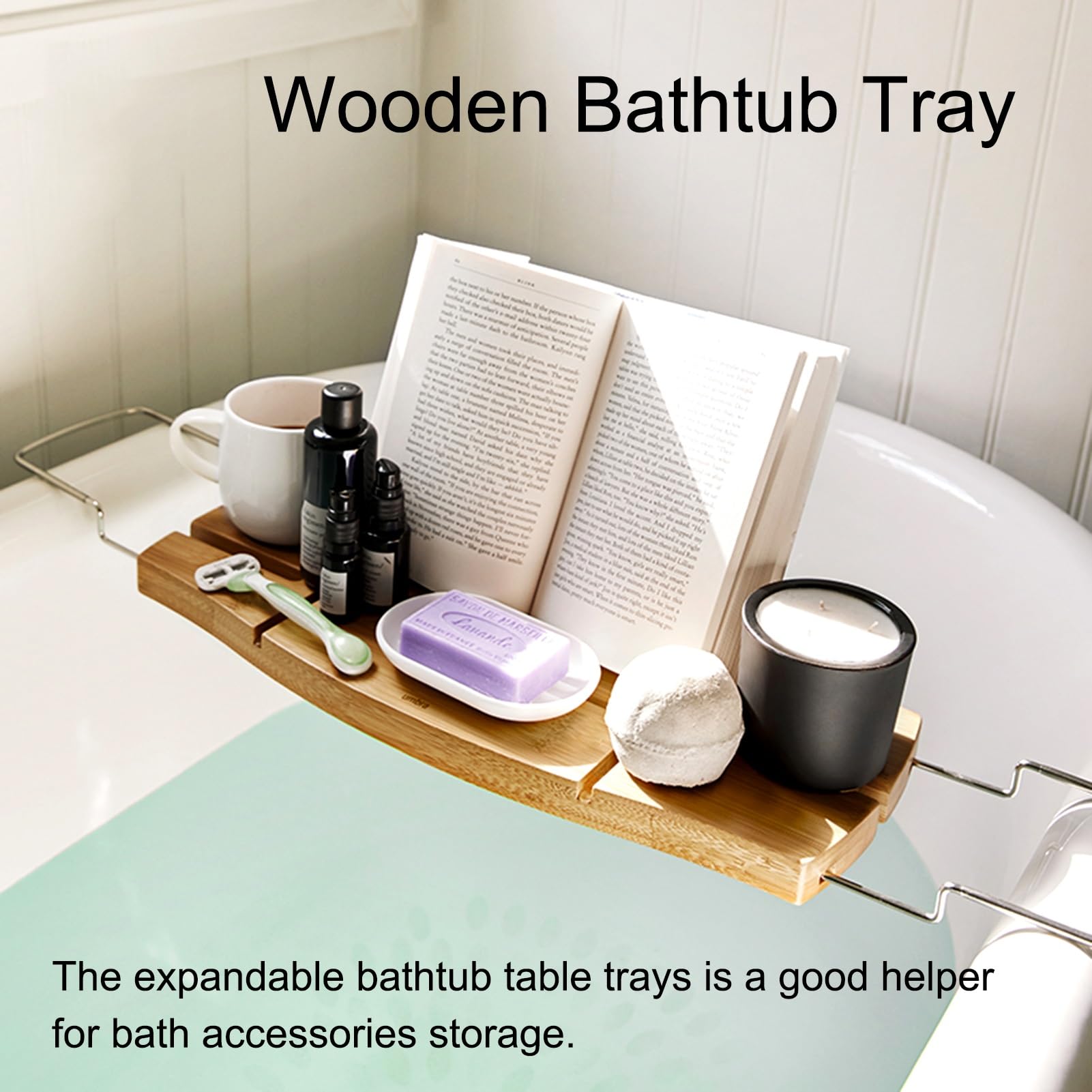 Bandeja de bañoBandeja de baño Bandejas de Madera para bañera con Soporte para Copas de Vino y Libros, Soportes para bandejas Plegables para el baño del Hotel en casa, Soporte de Mesa para b