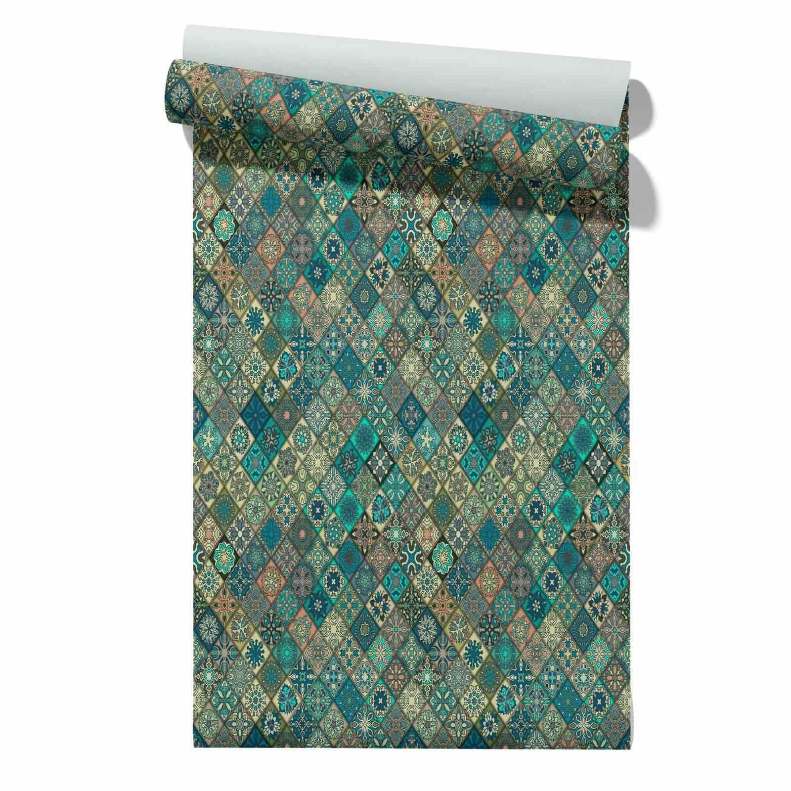 CEVAN Livelynine Self Adhesive Wallpaper Garage Covering Mandala Ethnic Retro Bedroom Dark Peel Stick Roll Waterproof Removable Peel Stick 45x200cm