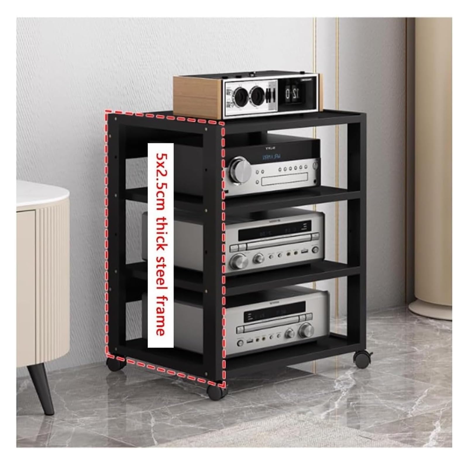 Supporto multimediale video Mensola AV HiFi regolabile a 7 livelli con ruote universali, rack audio mobile for soggiorno, camera da letto, studio(Teak color)