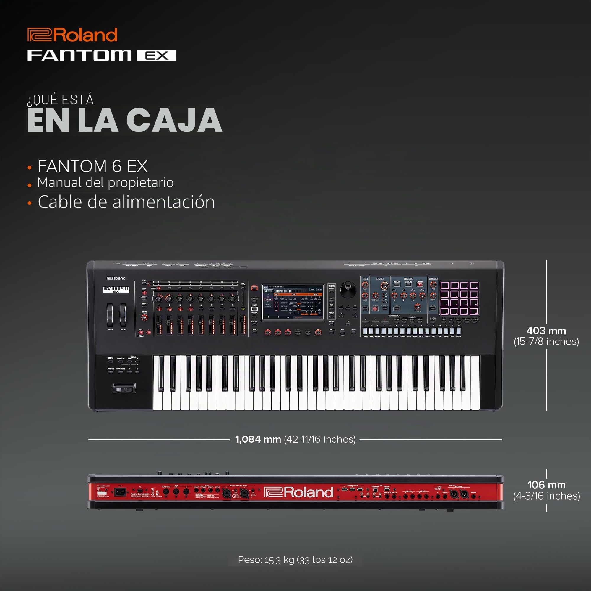 Roland FANTOM 6 EX Sintetizador | FANTOM compacto con 61 teclas synth-action | Actualizado y mejorado con la última tecnología | Motores de sonido avanzados | Más de 7000 sonidos integrados |