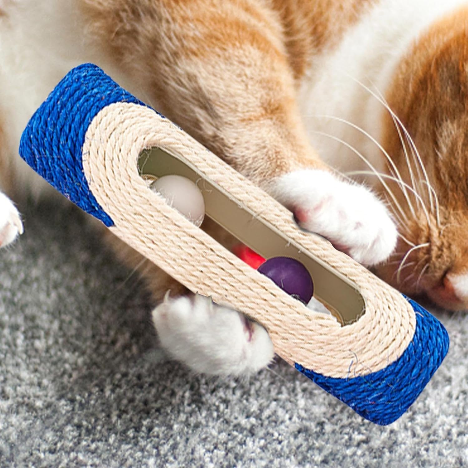 review Scratching Pads - Sisal Cat Scratcher | Cat Scratch Pad with 3 Rolling Balls | Interactive Cat Accessories | Scratch Furniture Protector | Cat Toy Balls for Cats to Scratch, Pat, Bite