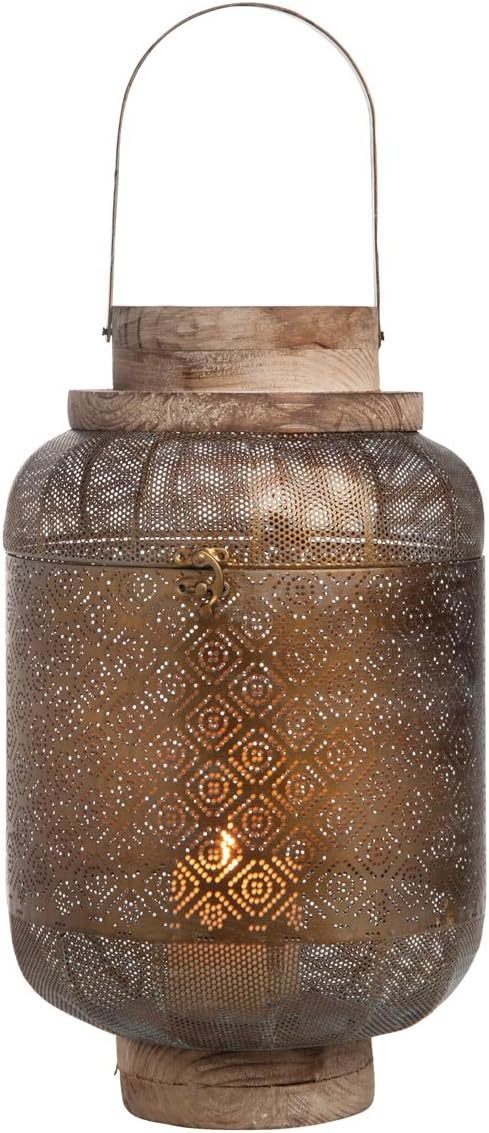 Foreside FLTD03775 Boho Wood Lantern Candle Holder, Large