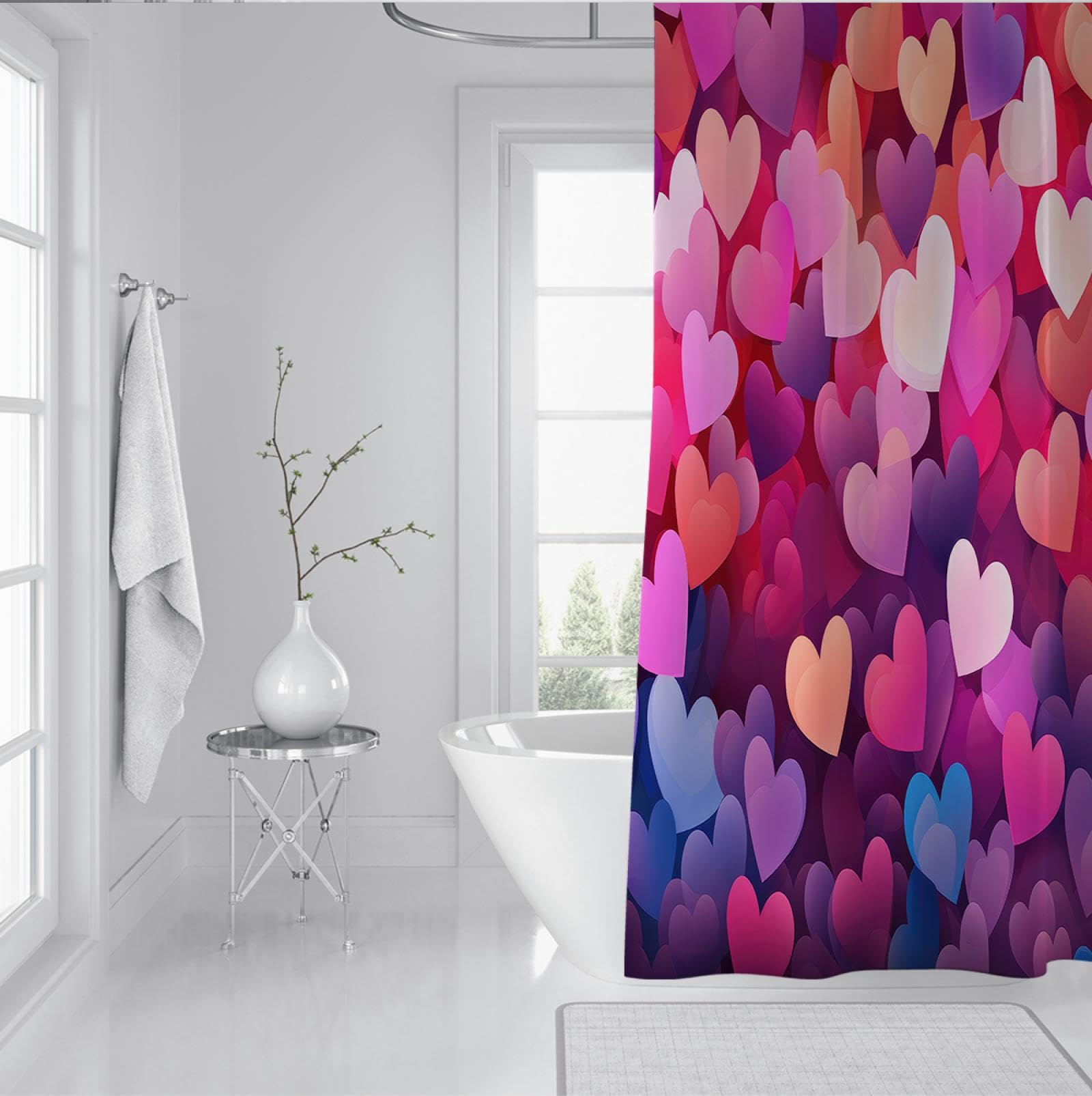 Nowoczesne zasłony prysznicowe walentynki zasłona prysznicowa miłość można prać w pralce, wodoodporna tkanina do łazienki, wystrój wanny z haczykami 180 x 220 cm