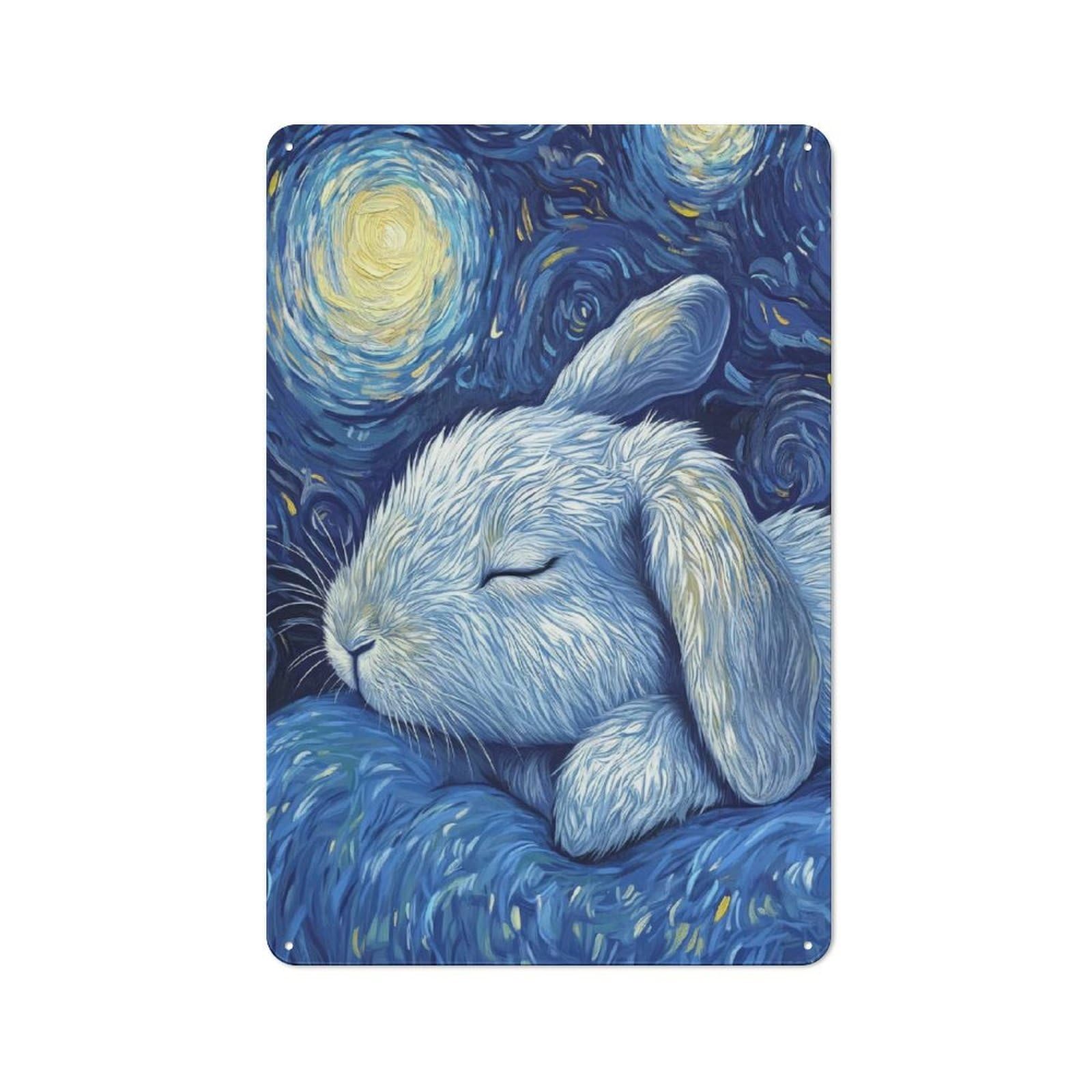 Junmoney Style-3 Decorative Tin Plaque With Starry Night Bunny Design 30X20cm, Nostalgic Home Bar Decor For Bar, Kitchen, Garage Or Games Room