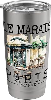 Le Marais Paris France French Café Flowers Picturesque Stainless Steel Insulated Tumbler