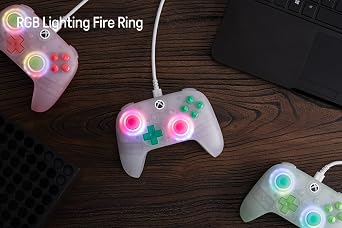8Bitdo Ultimate Mini Wired Controller with RGB Lighting Fire Ring, Hall Effect Joysticks and Triggers, for Xbox Series X|S, Xbox One, Windows 10/11 - Officially Licensed (Translucent Pink)