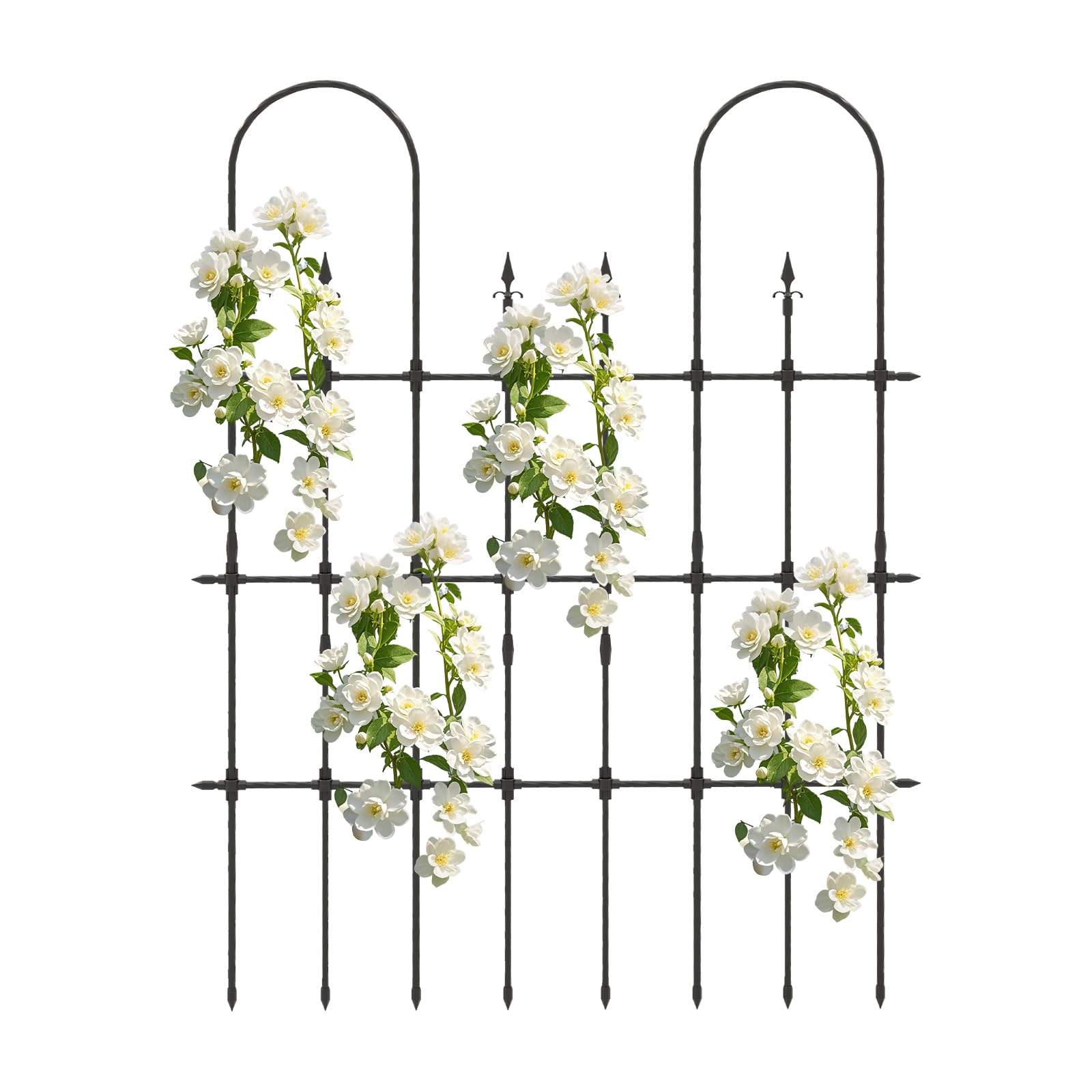 GOPLUS Rankgitter Metall, Gartenzaun mit Spitz-Heringen, U-förmiges Rosenspalier, Rankhilfe Spalier, Sichtschutz Garten, Gartenspalier Pflanzengitter für Kletterpflanzen, Blumen & Rosen, 146 x 186 cm