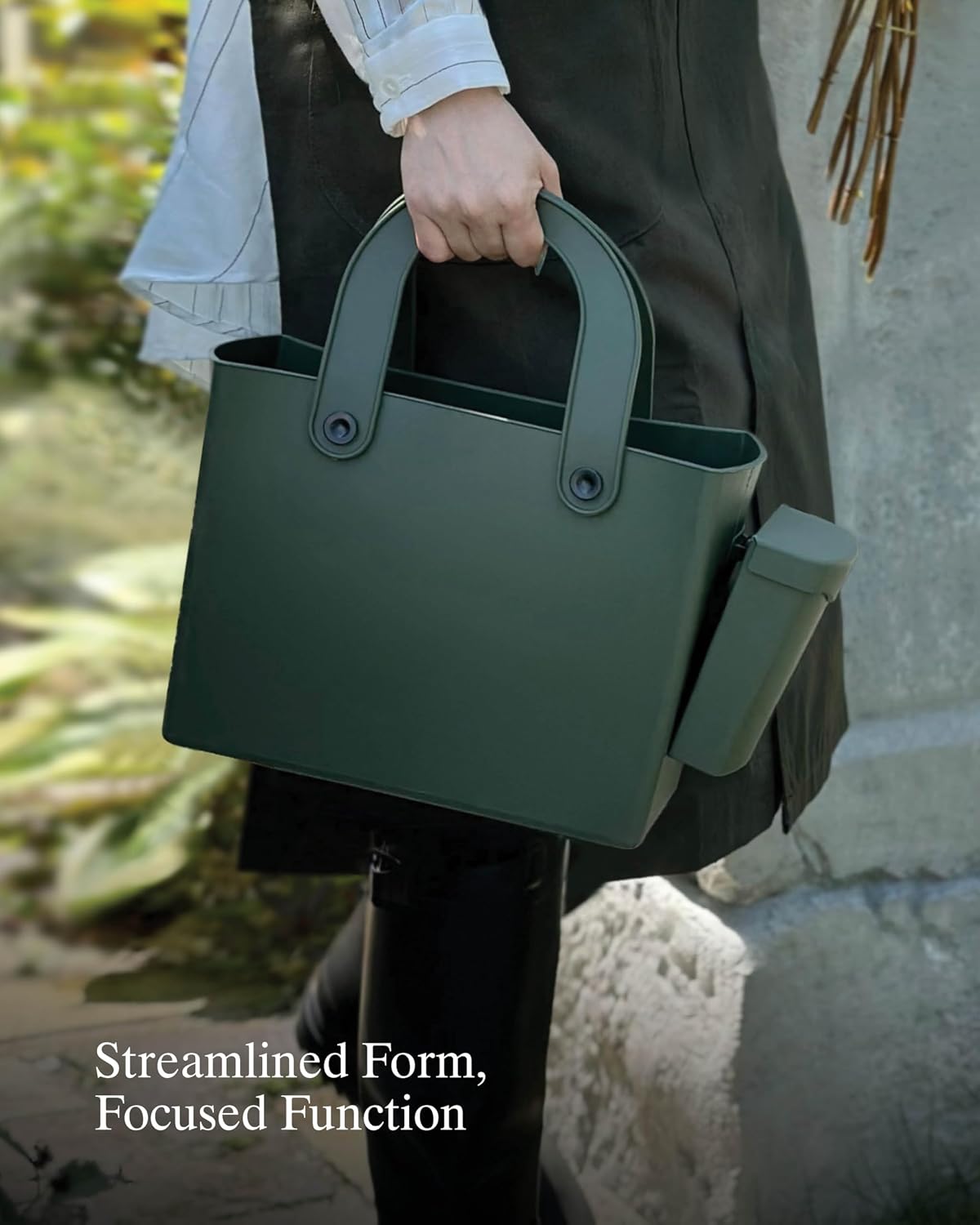 Hachiman Garden Tool Bag - Waterproof Gardening Tote with Interior Partition and Removable Pouch - Indoor Outdoor Use - Tools Not Included - Garden Green