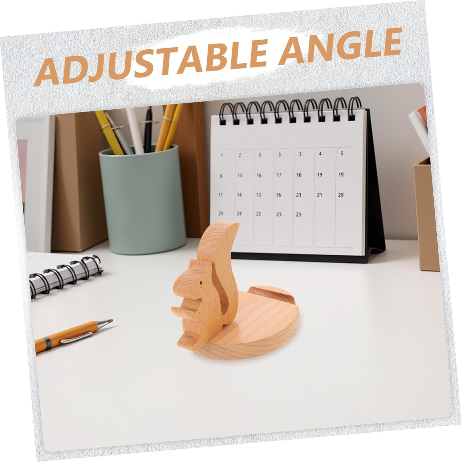 Toddmomy Solid Wood Animal Phone Stand Squirrel Desktop Mobile Phone Holder for Office Home Use image 5