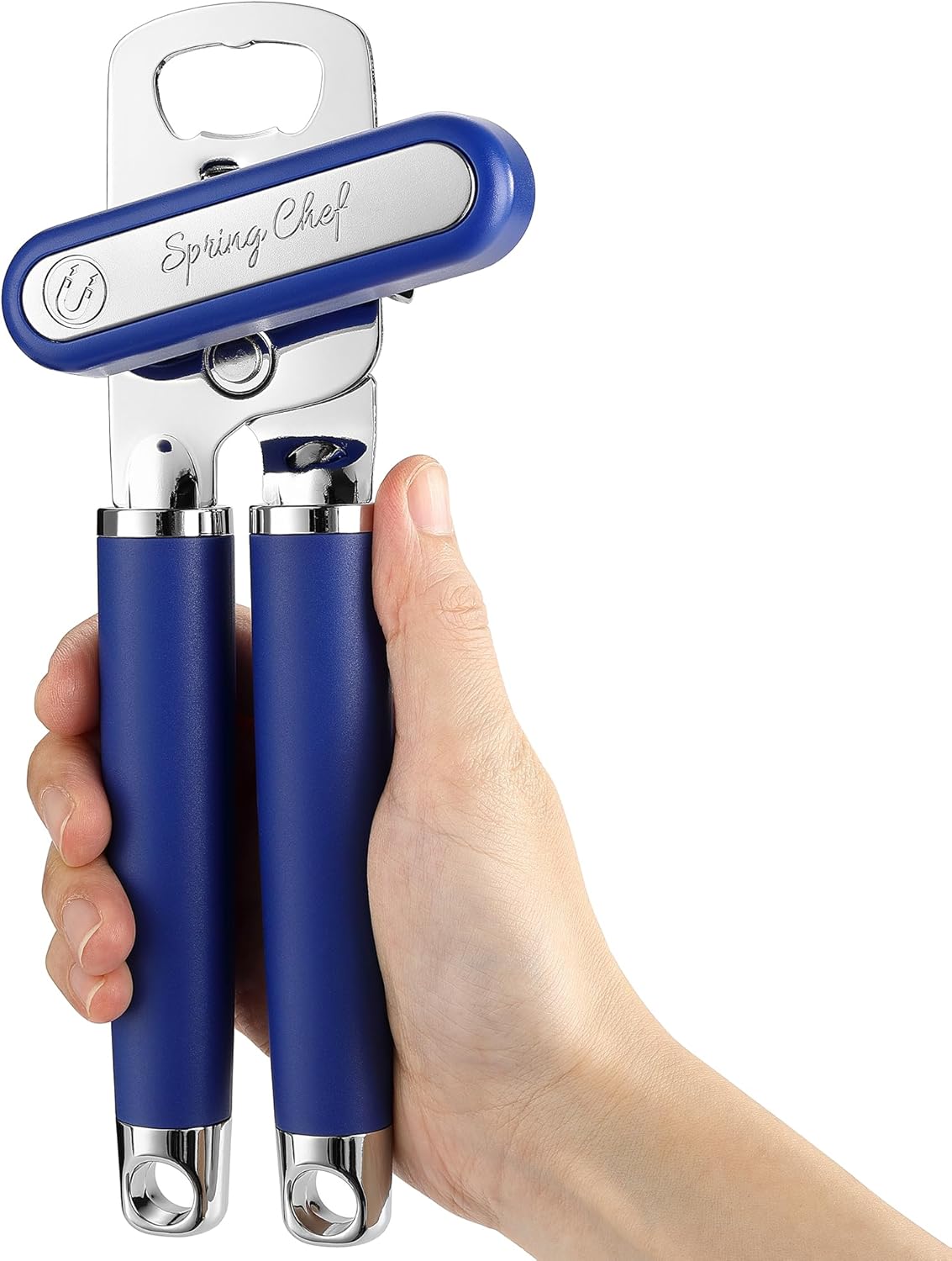 Spring Chef Stainless Steel Manual Can Opener w/Soft Grip Handle, Sapphire