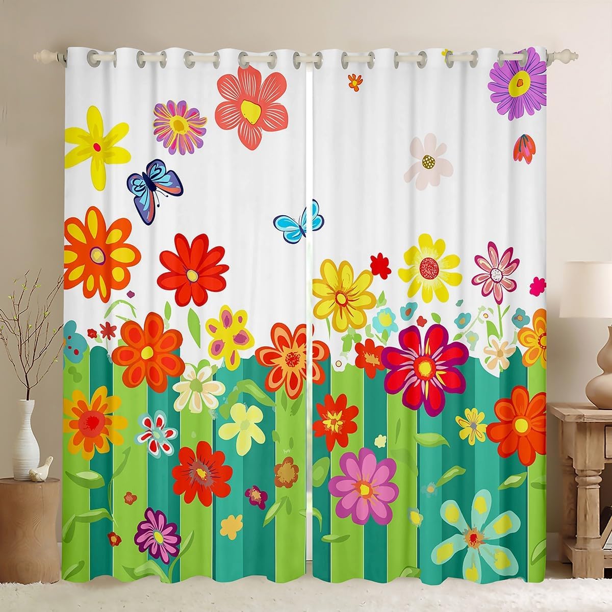 70s Groovy Flower Blackout Curtains 104"X90",Iridescent Flowers Curtains Girls Adult Man Vintage Garden Floral Botanical Curtains & Drapes Women's Halloween 1960's 1970's Disco Hippie Indie Room Decor