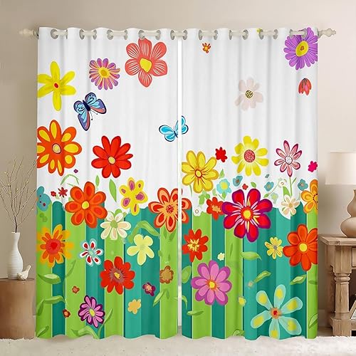 Miniatura 57 de Erosebridal Cortinas retro de los años 60 y 70 de 84 x 63 pulgadas, cortinas opacas rústicas de flores psicodélicas para hombre y mujer, diseño