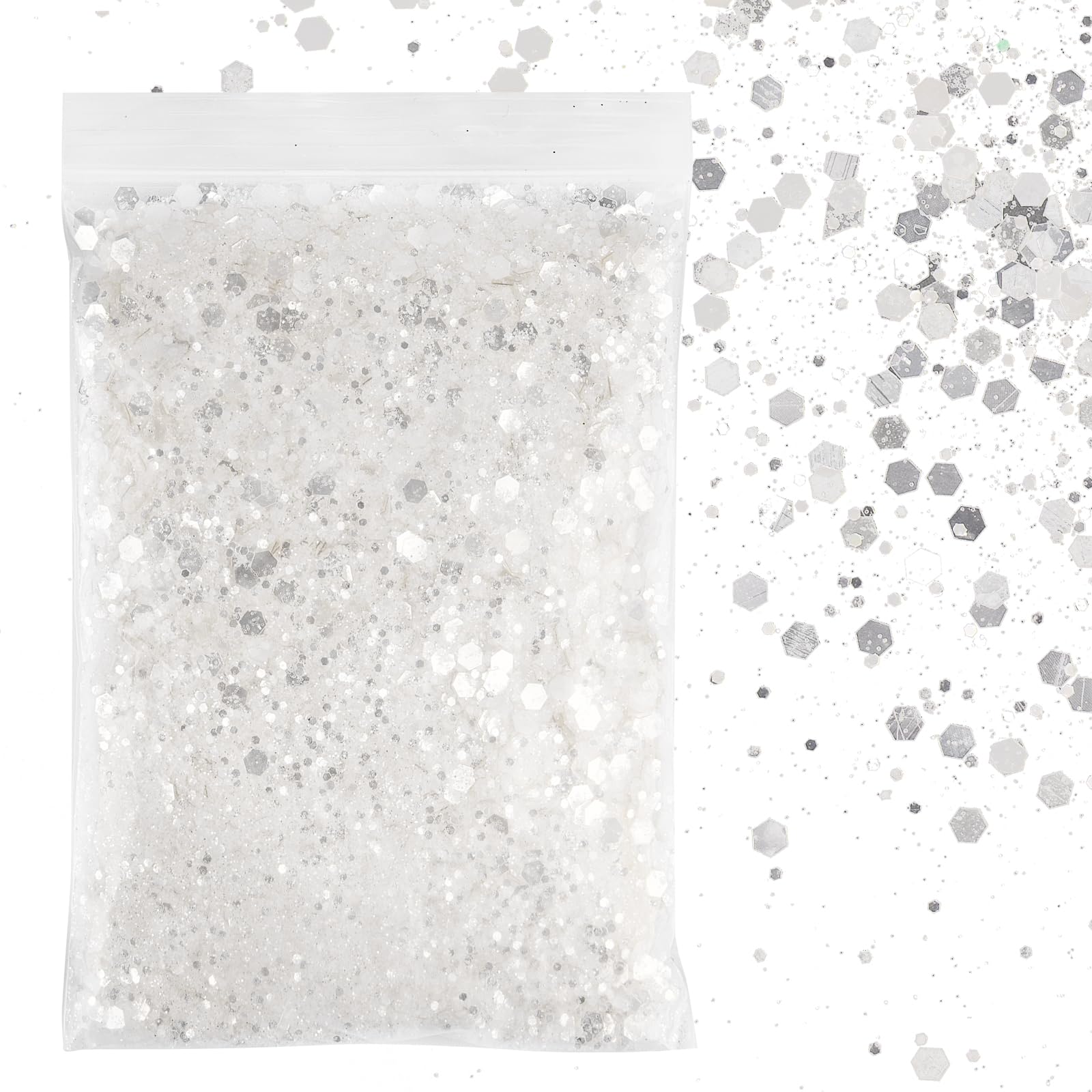 BETESSIN Polvere Glitter 50g per Artigianato, Unghie, Corpo e Creazione Fai da Te - Bianco Argentato