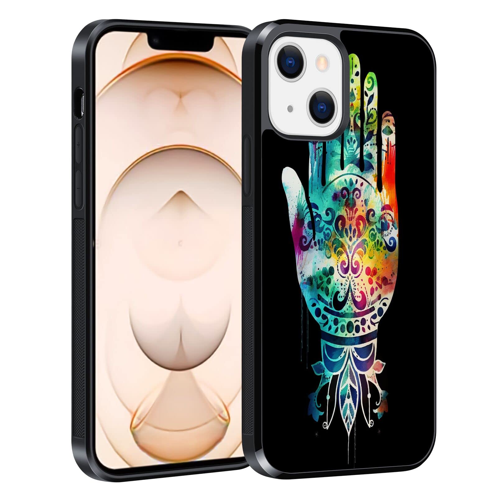 Xioolia Case Compatible with iPhone 13 Mini for Hamsa Hand Art Print-21 Pattern Back Rubber Full Body Protection Drop Protection Non-Slip Cover