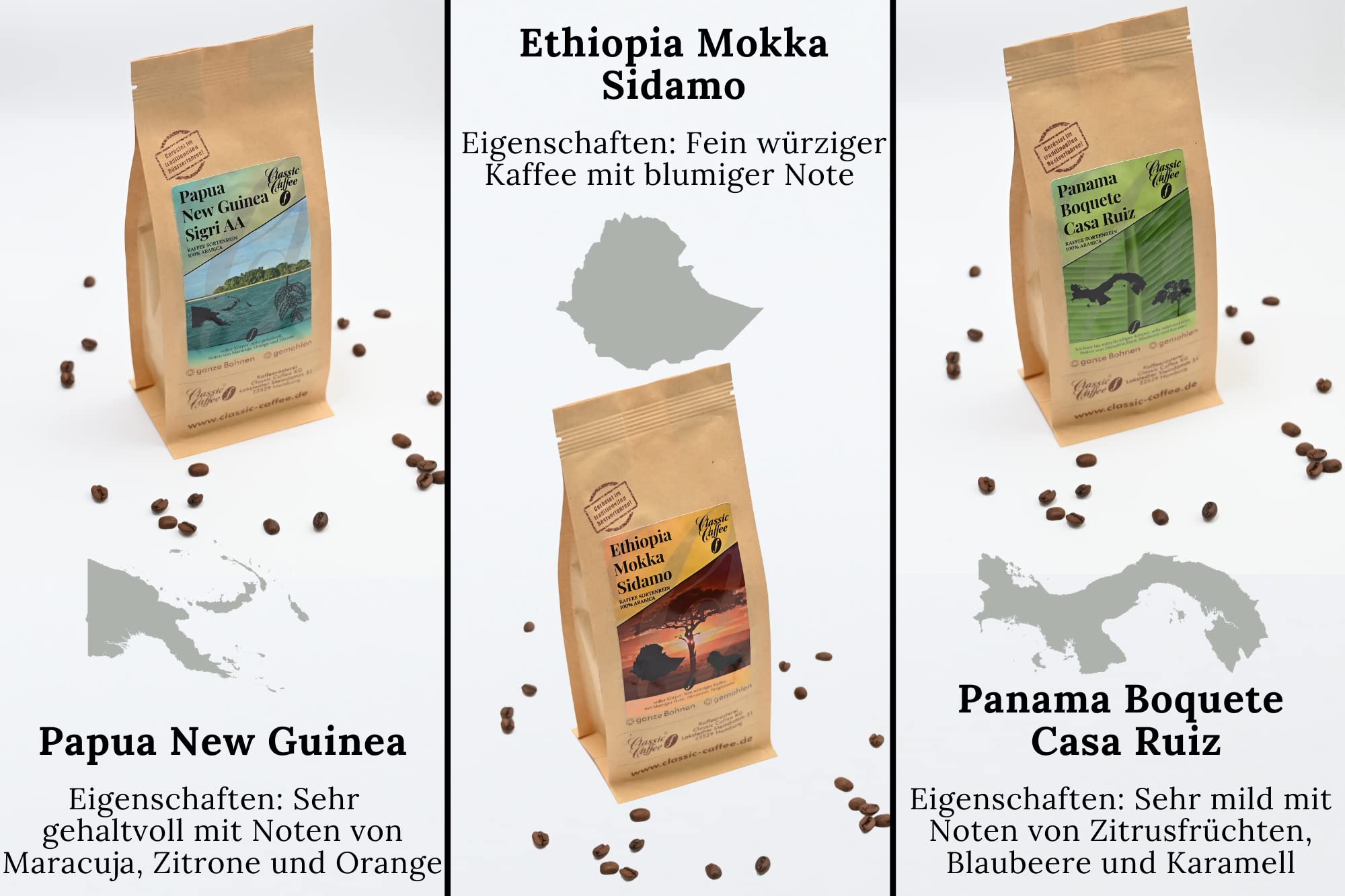 Classic Caffee - Premium Kaffee Weltreise Probierset 5x200g Kaffee-Geschenkset aus aller Welt - Kaffee Weihnachtsgeschenk - 100% Arabica (Gemahlen)