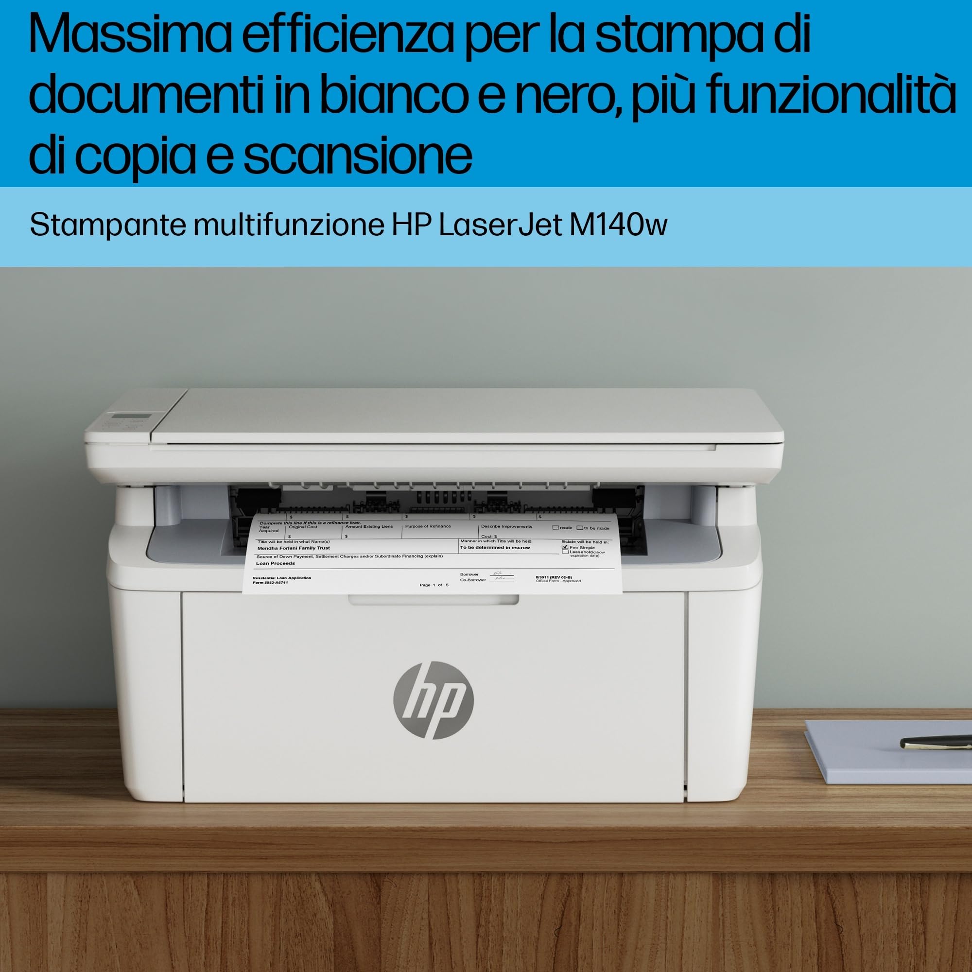 HP LaserJet M140we 7MD72E, Stampante Multifunzione Laser A4, Monocromatica, Stampa Fronte e Retro Manuale in b/n, 20 ppm, Wi-Fi, Smart, Bianca