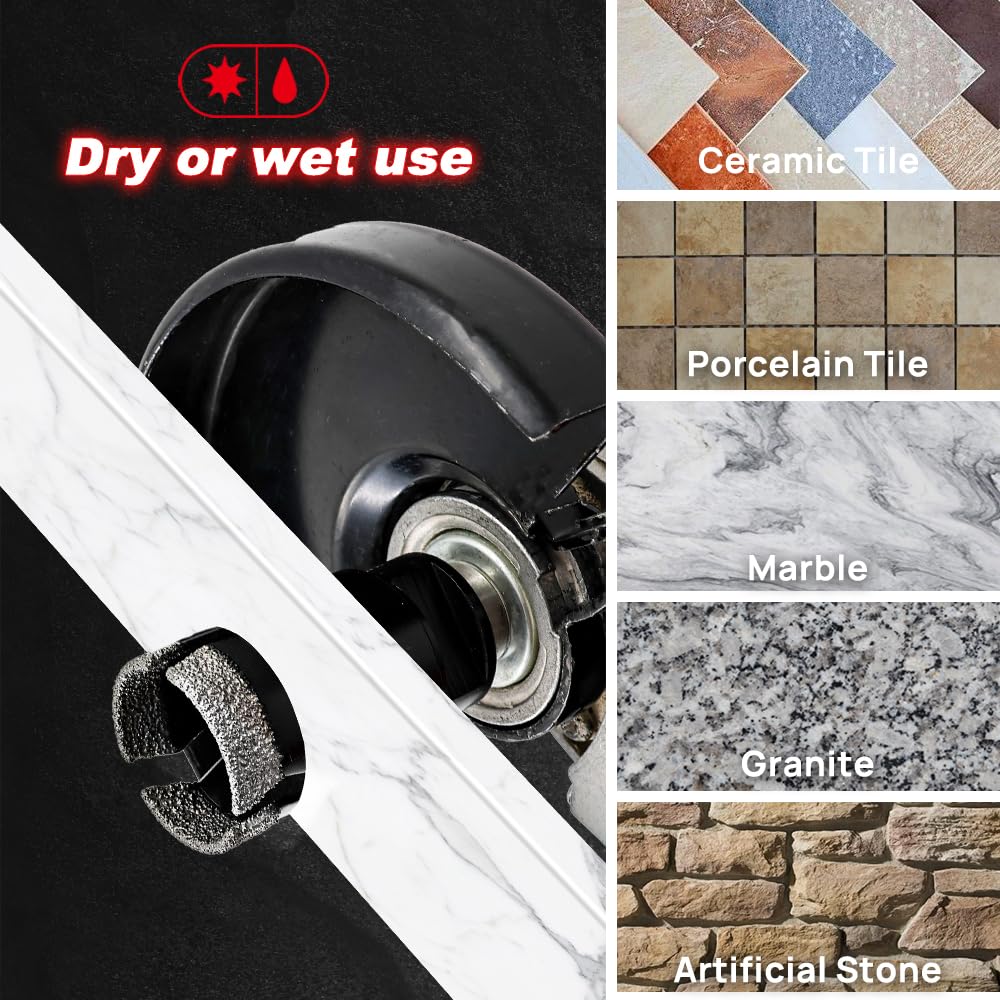 DT-DIATOOL Broca de diamante para azulejos de 12 piezas, M14 6/6/8/20/25/35/50/68/110 mm+fresa de dedo de 20 mm, fresa de bisel de 50 mm + adaptador para azulejos de porcelana, mármol y granito