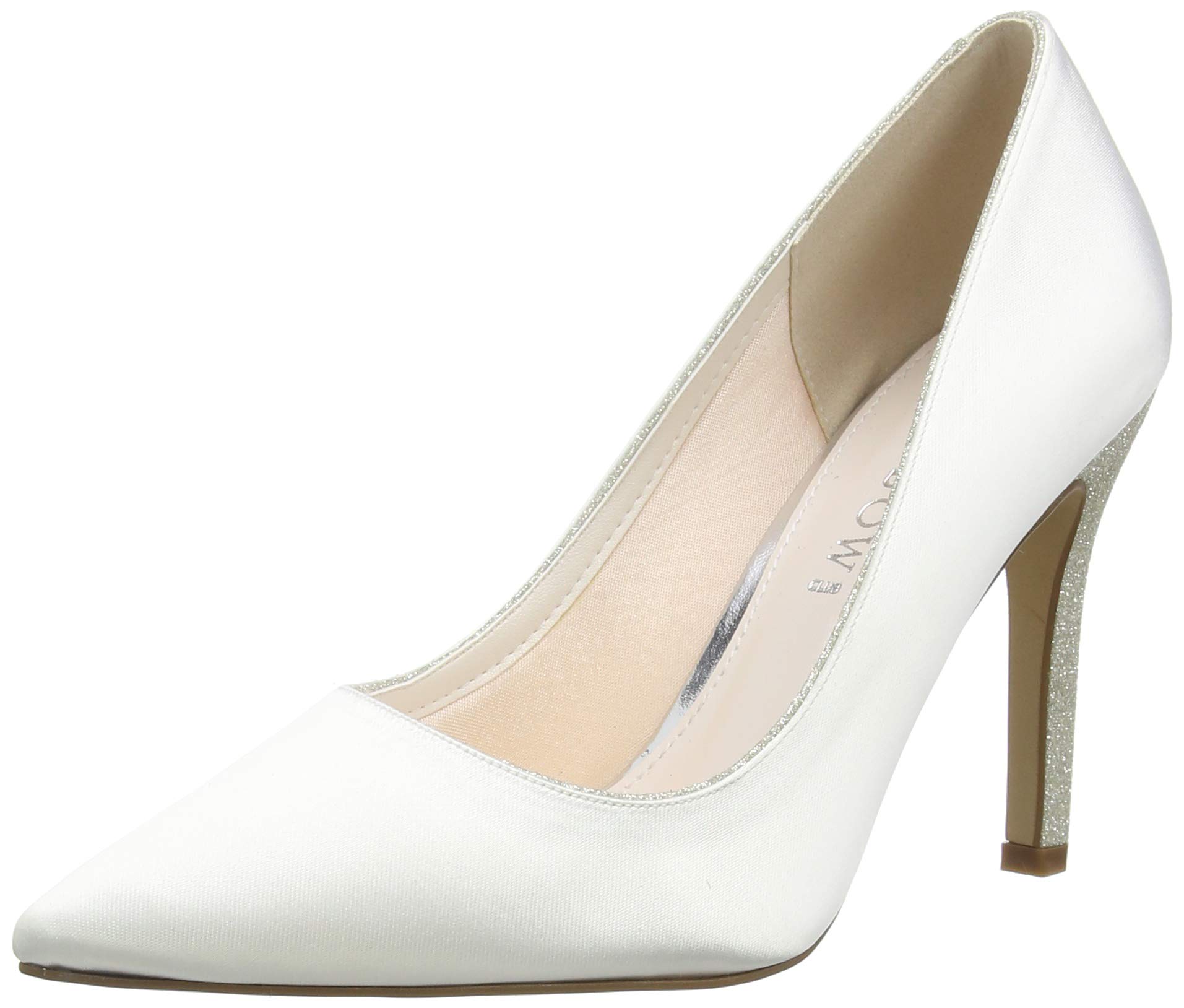 Rainbow Club Kiki - Ivory Satin & Silver Fine Shimmer High Heel Shoes, 3