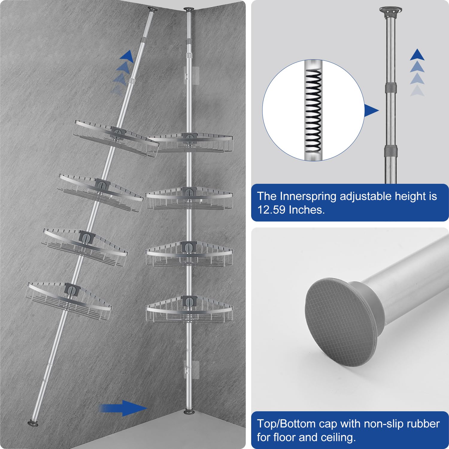 DUFU Teleskop Duschregal Eckregal Höhenverstellbar 73-302 cm Grau