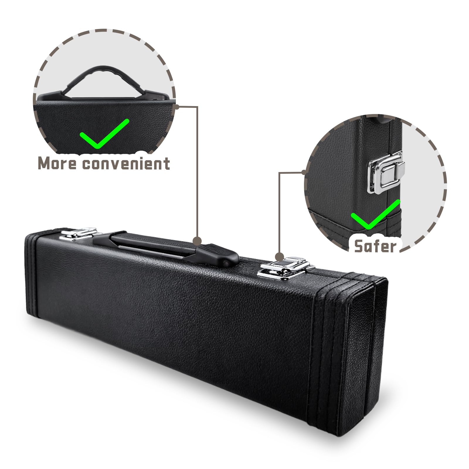 Flötenkoffer Querflöte, Flötentasche Tasche für Querflöte Gigbag Konzertflöte, Flöte Hard Case Aufbewahrung von Piccolo mit Verriegelungsriegel für Flötenspieler Musikergeschenk