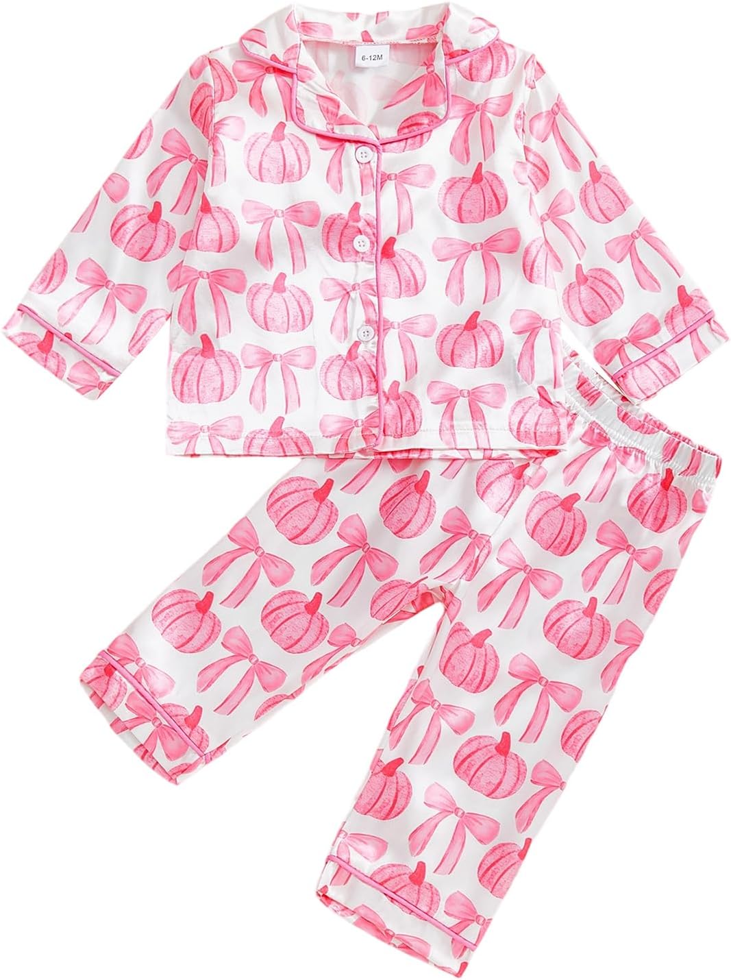 fyclemt Halloween Pajamas Baby Boy Girl Silk Pajamas Floral Pumpkin Ghost Long Sleeve Button Up Shirt Top Pants Pjs Sleepwear