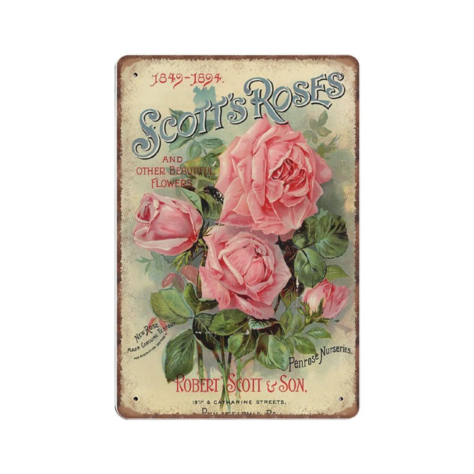 Dreacoss Material_tin 14 Vintage Flowers Tin Signs Pink Roses Floral Nature Plants Kitchen Garden Victorian Funny Vintage Metal Tin Sign Plaqu Poster Wall Art Pub Bar Kitchen Garden Bathroom Home Decor, 20X30 Cm