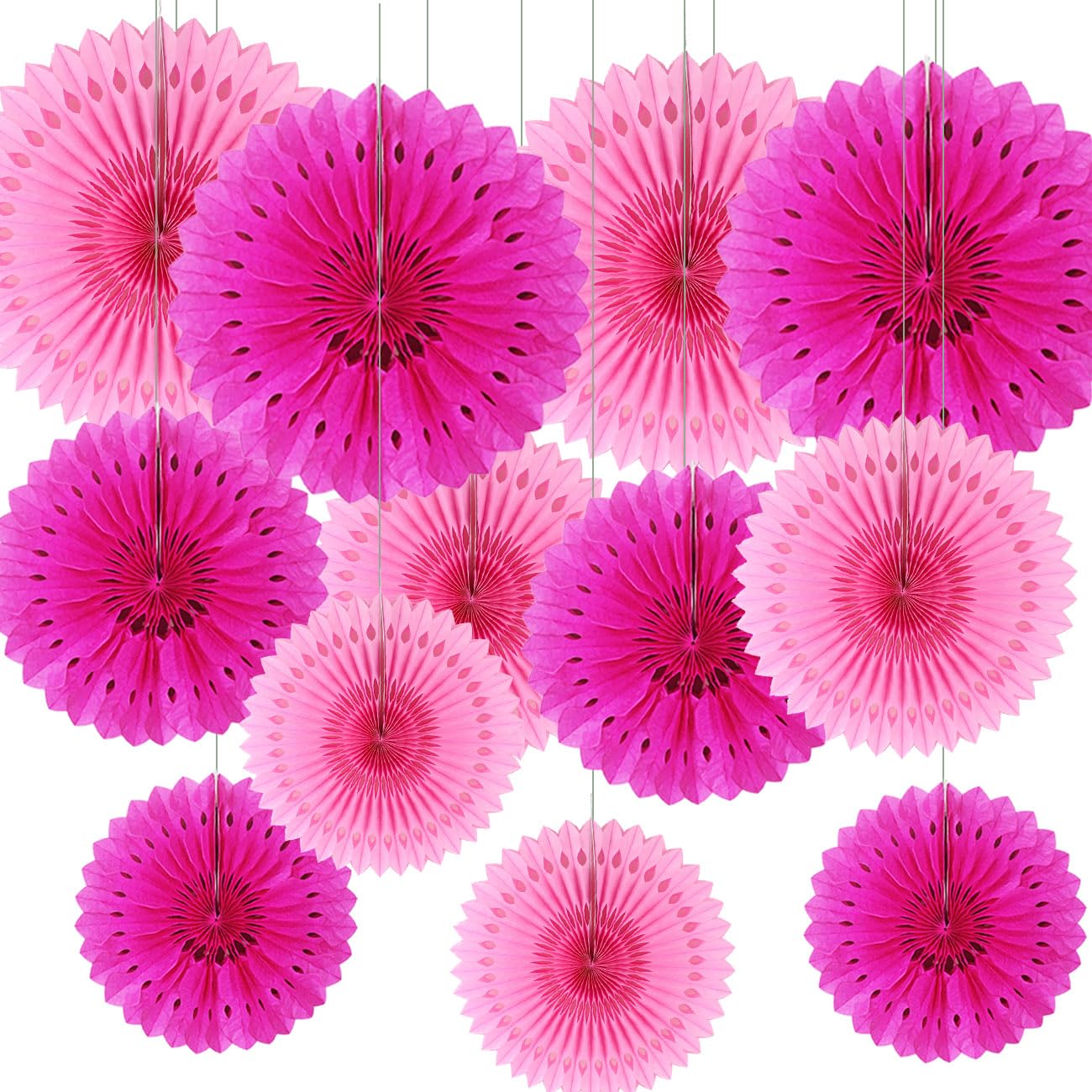 CC wonderland zone 12PCS Hot Pink and Pink Paper Fans Party Decorations,Hanging Ceiling Honeycomb Round Tissue Paper Fans for Girls Birthday Wedding Party Decorations
