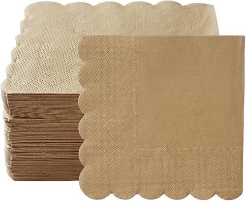 Miniatura 102 de Paquete de 100 servilletas de cóctel de 2 capas con bordes festoneados plegadas de 5 x 5 pulgadas, servilletas desechables para cena, boda, fiesta