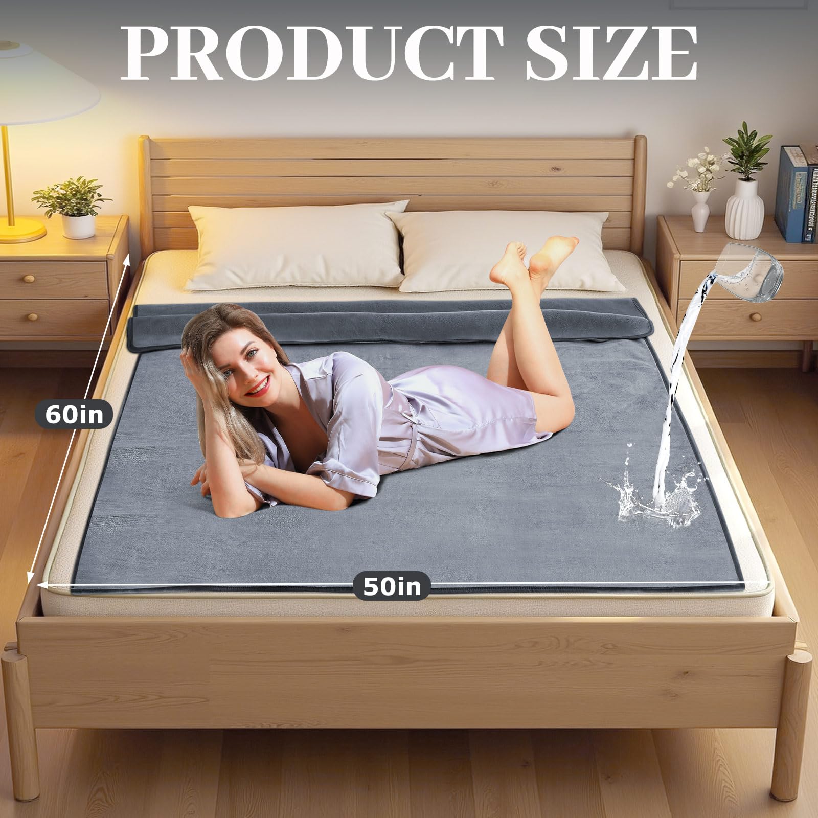Manta impermeable para cama, sofá, 60 x 50 pulgadas, reversible y lavable, tapete impermeable para parejas, funda de cama resistente al agua, protector de colchón a prueba de fugas (gris 2