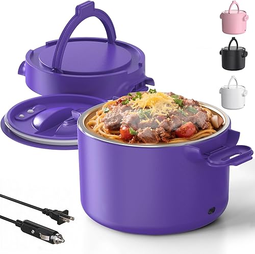 Miniatura 7 de Lonchera eléctrica, calentador de alimentos portátil de 33 onzas, calentamiento rápido de 100 W y acero inoxidable 304 a prueba de fugas, 3 en 1